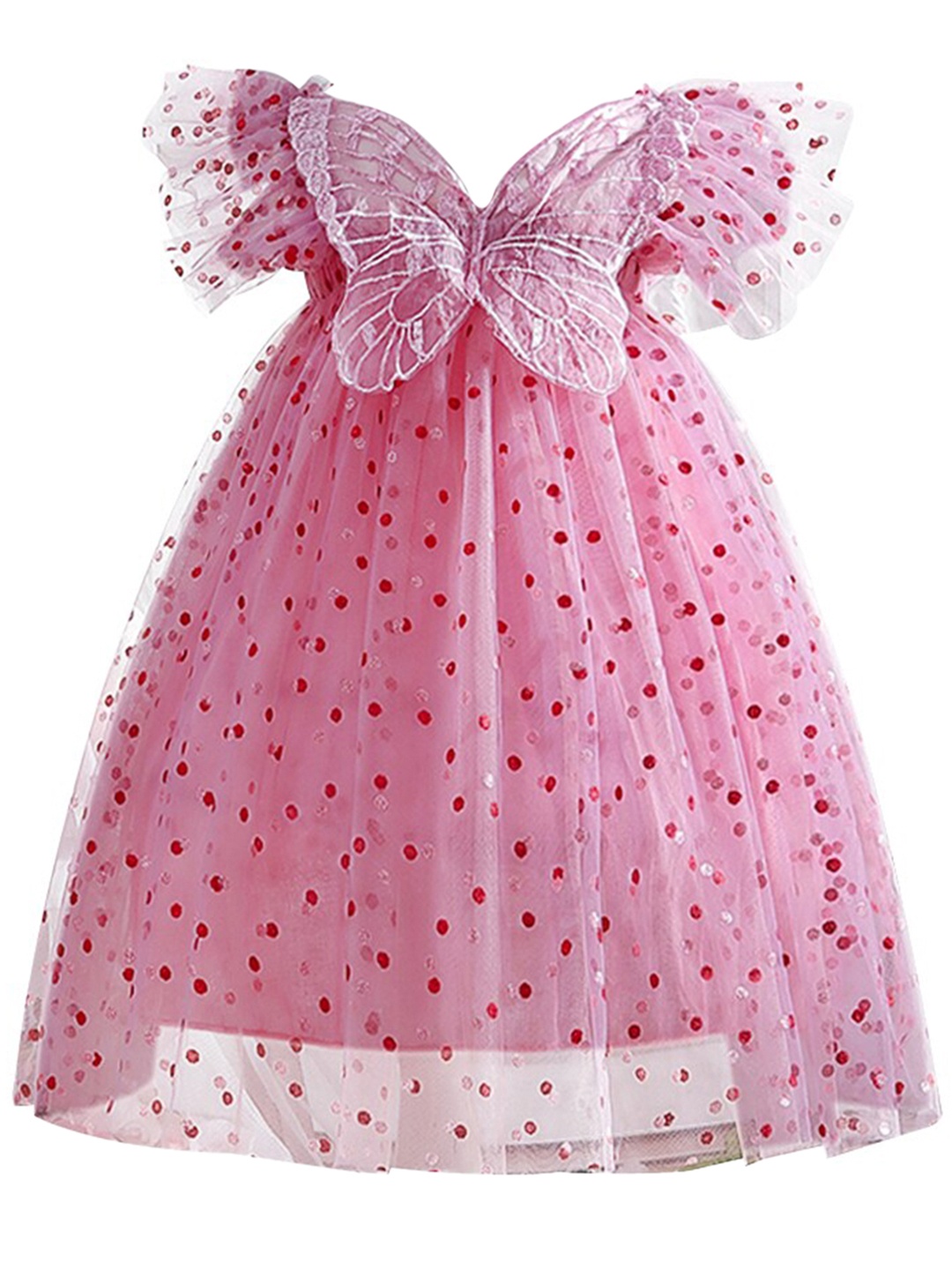 

StyleCast Pink Self Design Shoulder Straps Ruffles Cotton Fit and Flare Dress