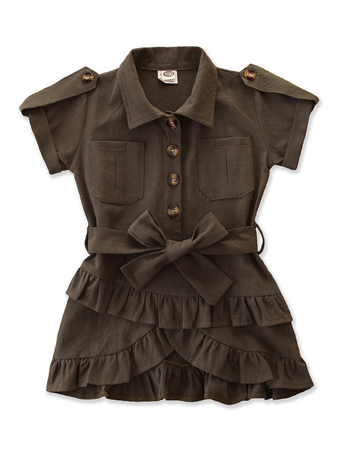 

StyleCast Green Girls Shirt Collar Fit & Flare Tie-Ups Shirt Mini Dress