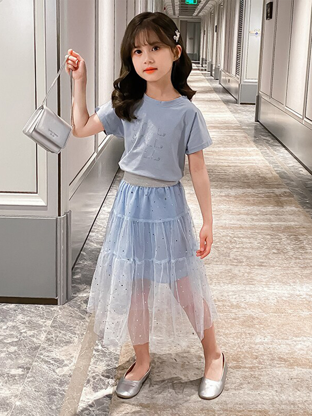 

StyleCast Round Neck T-shirt With Skirt, Blue