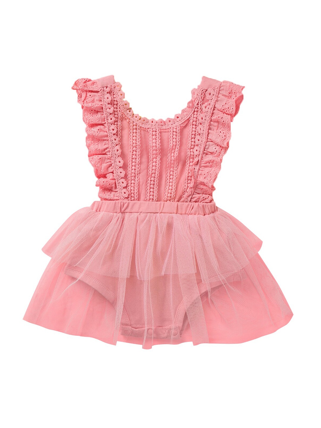 

StyleCast Pink Girls Round Neck Lace Inserts Fit & Flare Dress