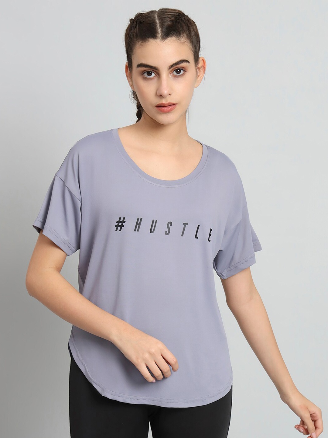 

MKH Typography Printed Drop-Shoulder Sleeves Relaxed Fit Dri-FIT T-shirt, Grey