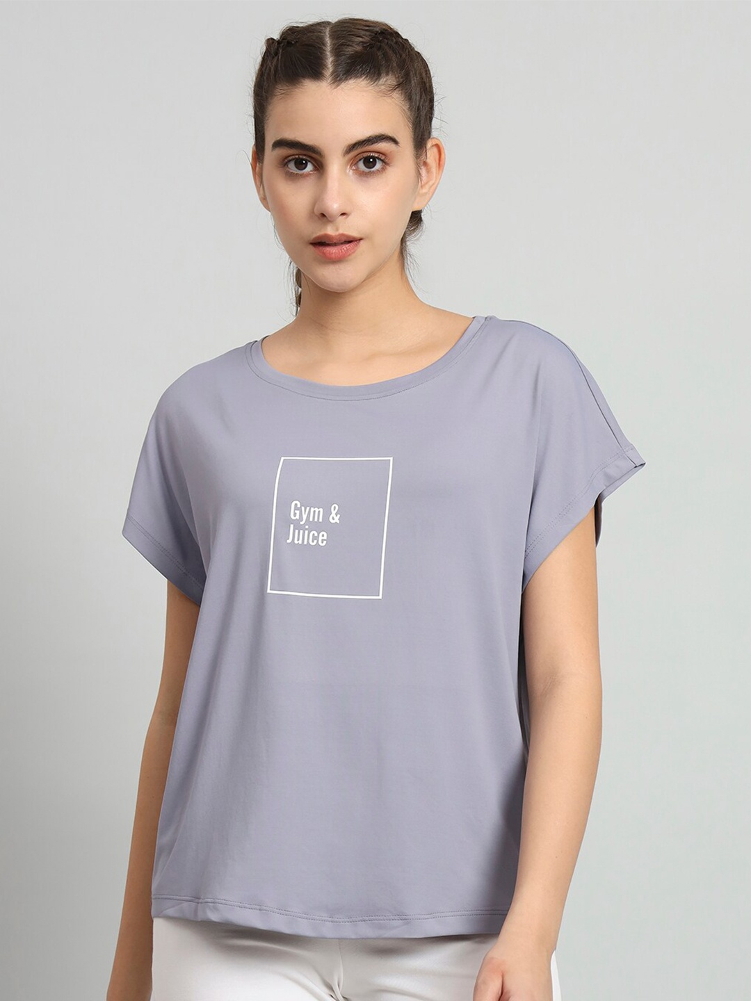 MKH Typography Printed Extended Sleeves Relaxed Fit Dri-FIT T-shirt, Grey