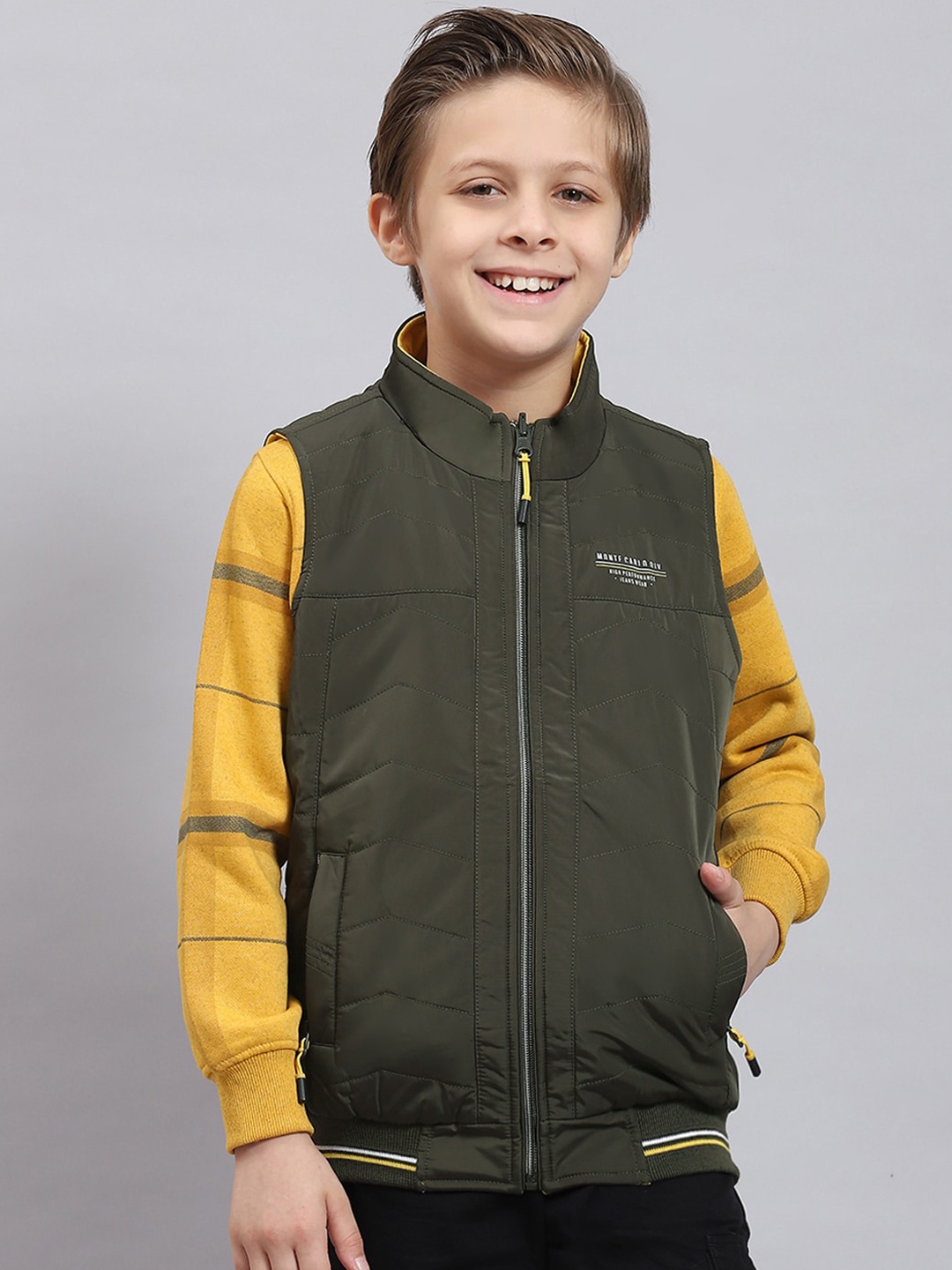 

Monte Carlo Boys Sleeveless Lightweight Open Front Jacket, Olive