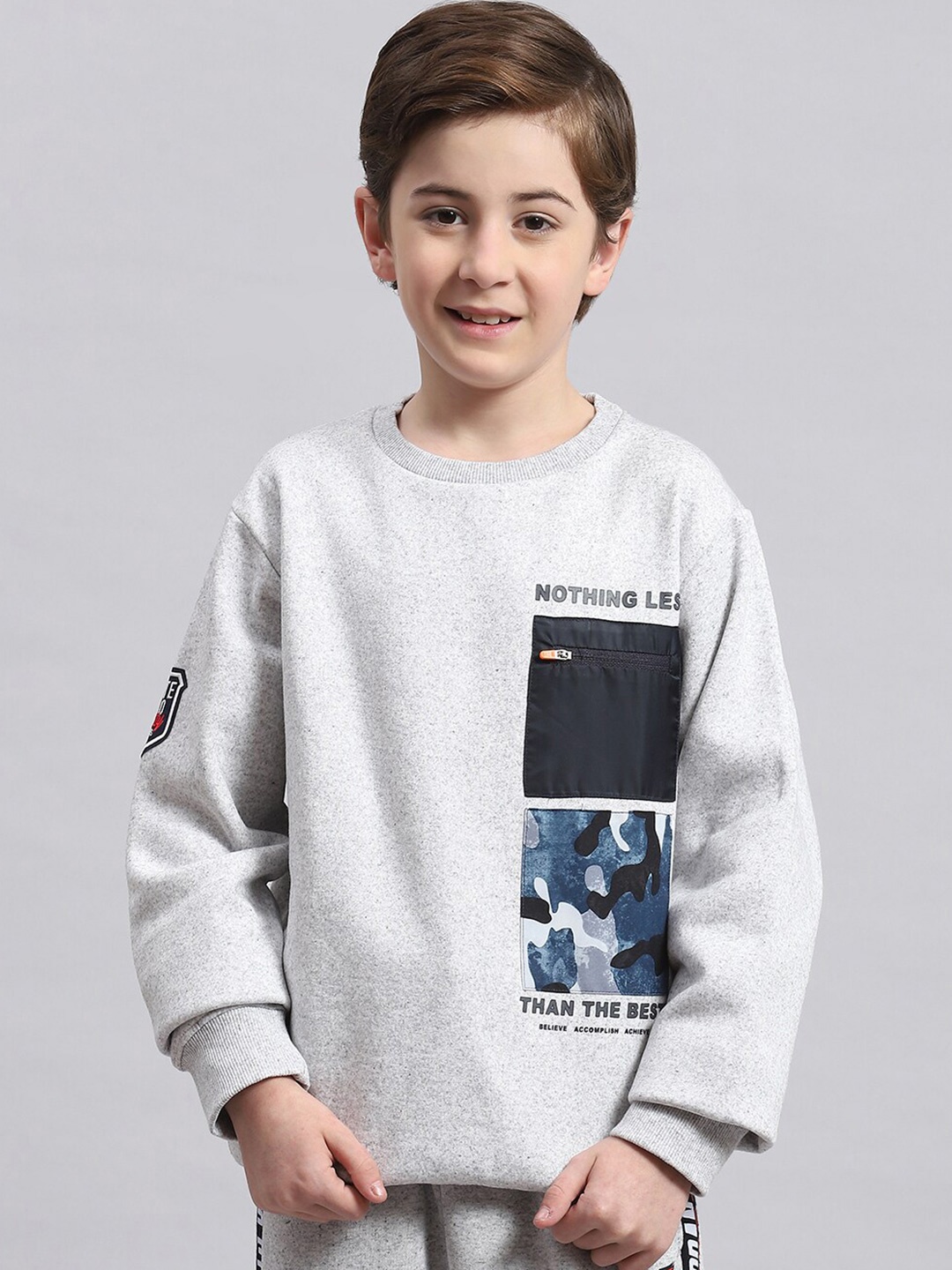 

Monte Carlo Boys Typography Printed Round Neck Sweatshirt, Grey melange