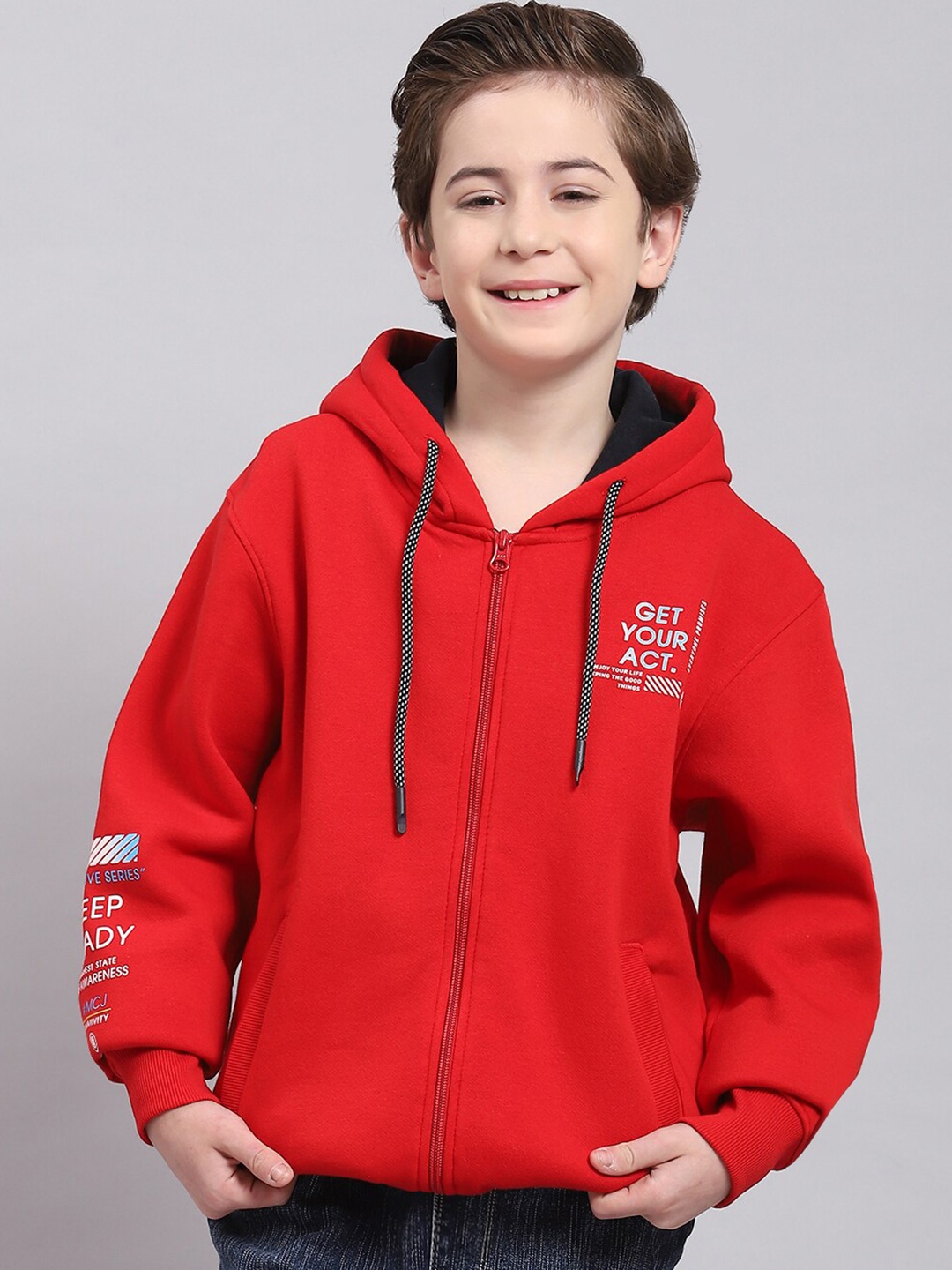 

Monte Carlo Boys Hooded Front-Open Sweatshirt, Red