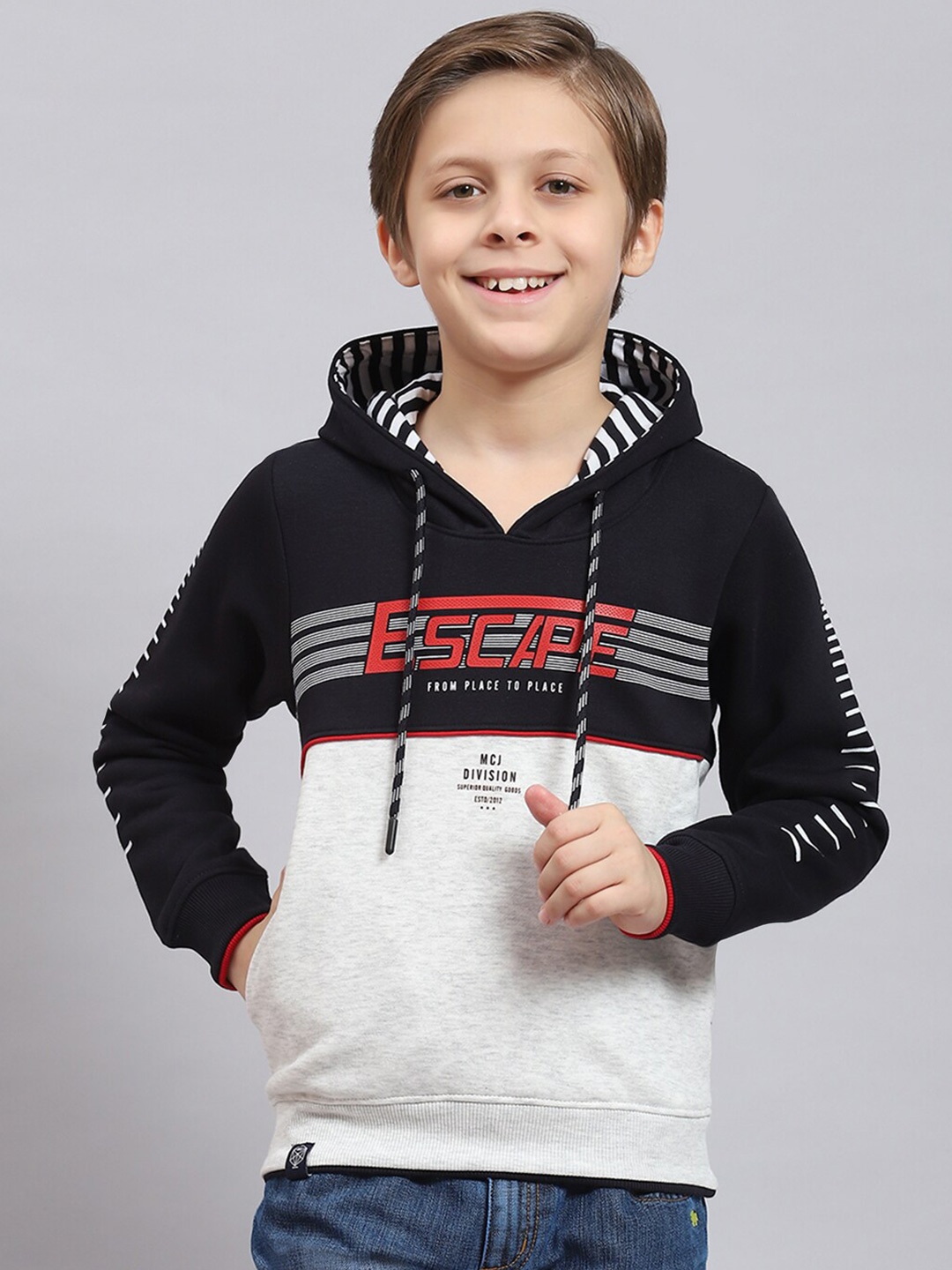 

Monte Carlo Boys Colourblocked Hooded Pullover Sweatshirt, Grey