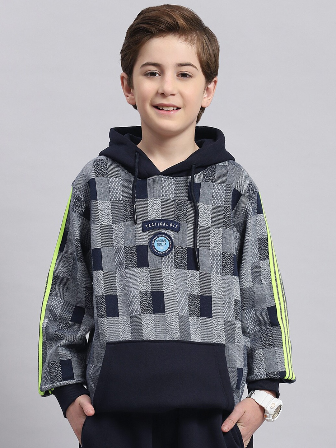 

Monte Carlo Boys Geometric Printed Hooded Front-Open Sweatshirt, Navy blue