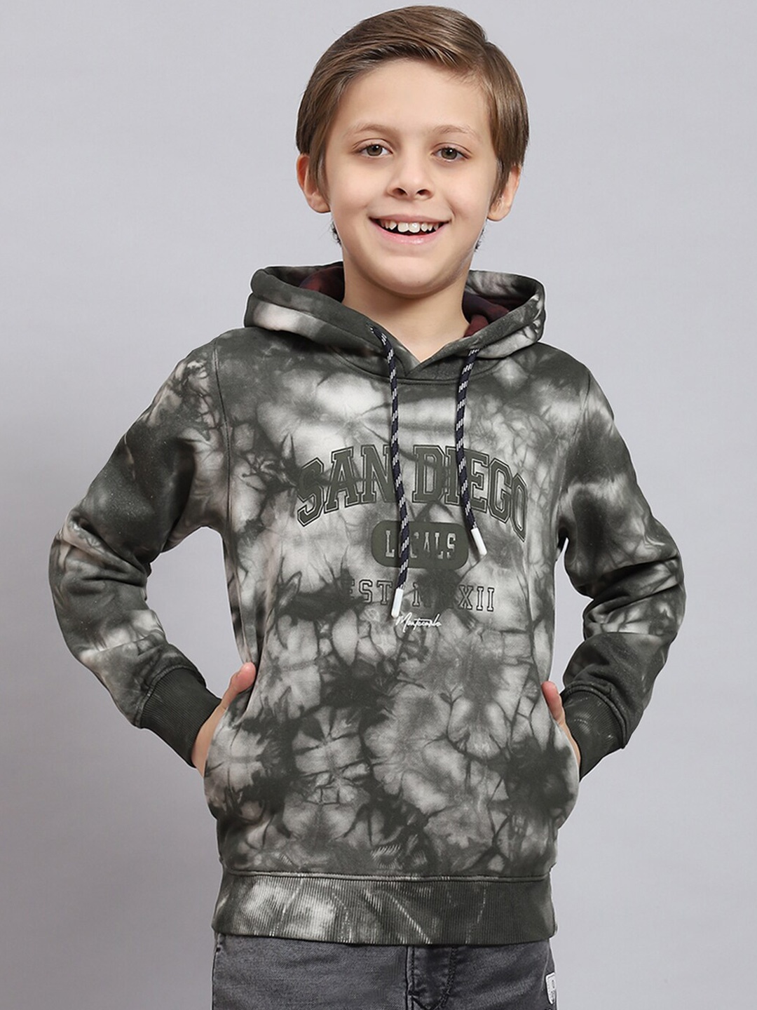 

Monte Carlo Boys Abstract Printed Hooded Pullover, Olive