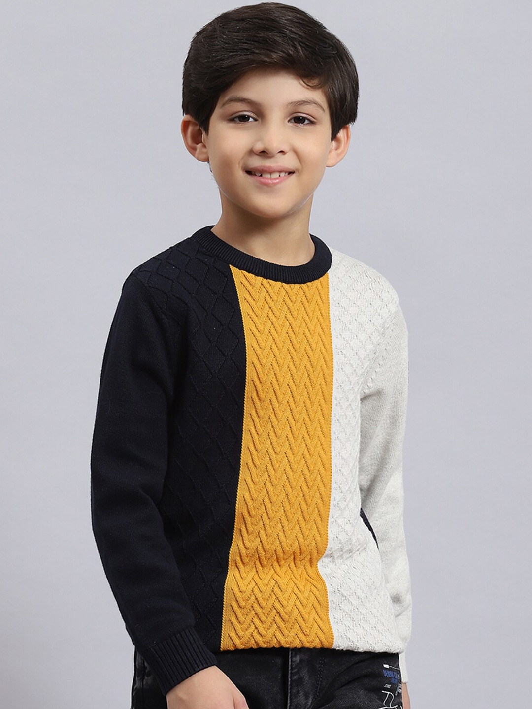 

Monte Carlo Boys Colourblocked Woollen Pullover, Navy blue