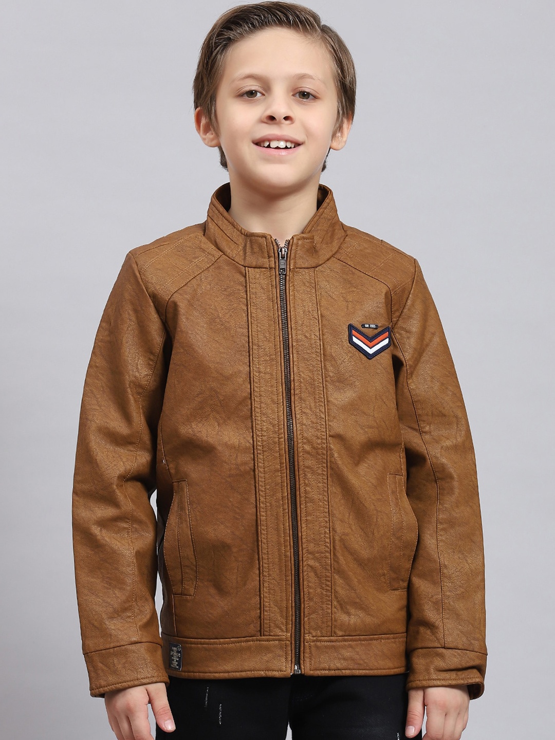

Monte Carlo Boys Mock Collar Lightweight Biker Jacket, Brown