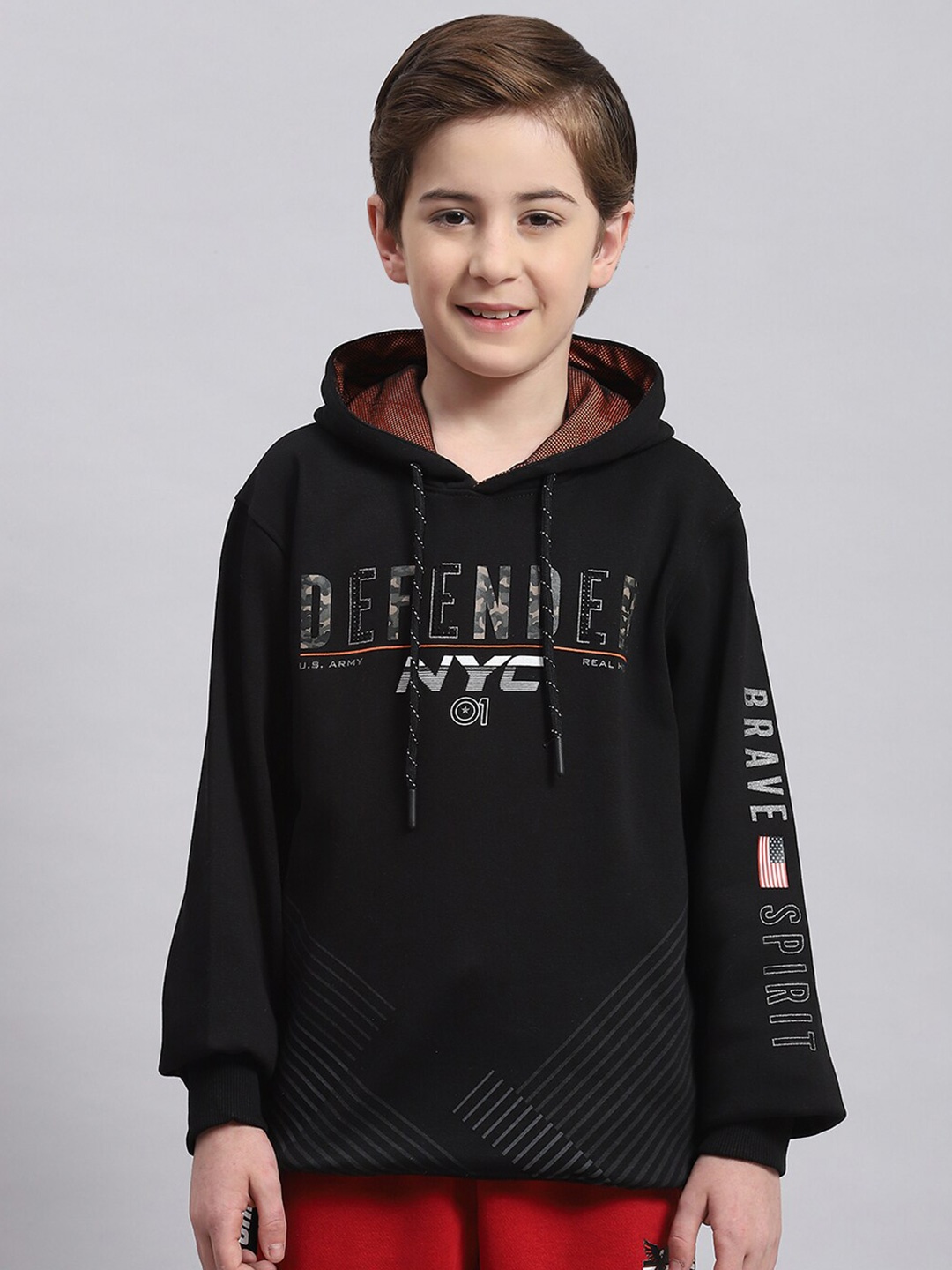 

Monte Carlo Boys Typography Printed Hooded Sweatshirt, Black