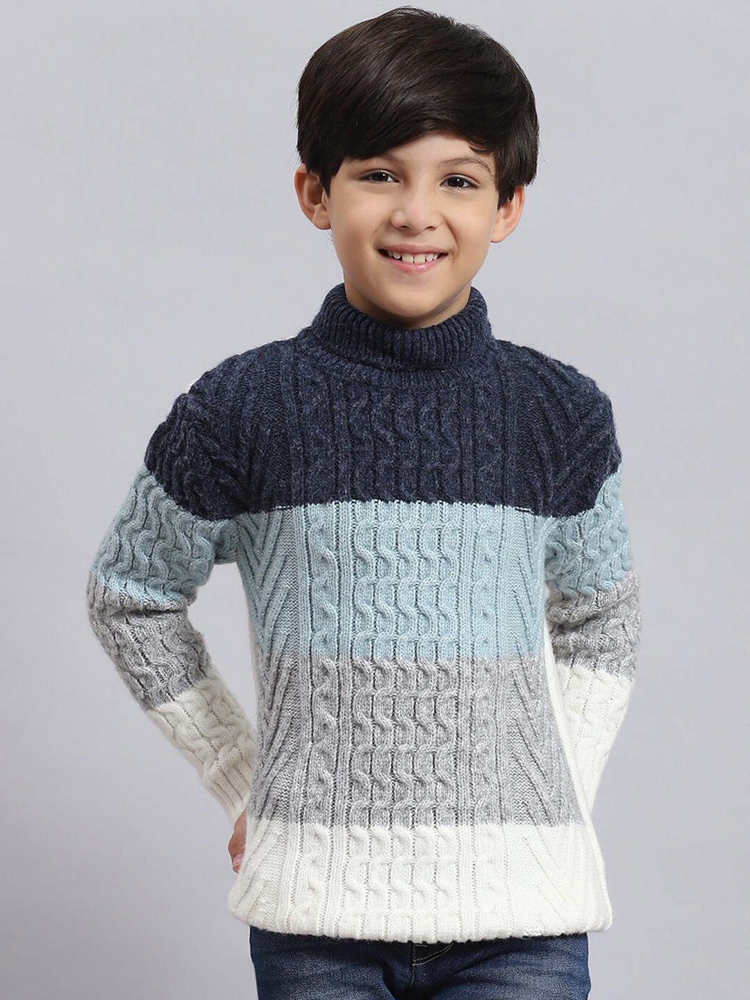

Monte Carlo Boys Colourblocked Turtle Neck Long Sleeve Pullover Sweater, Blue