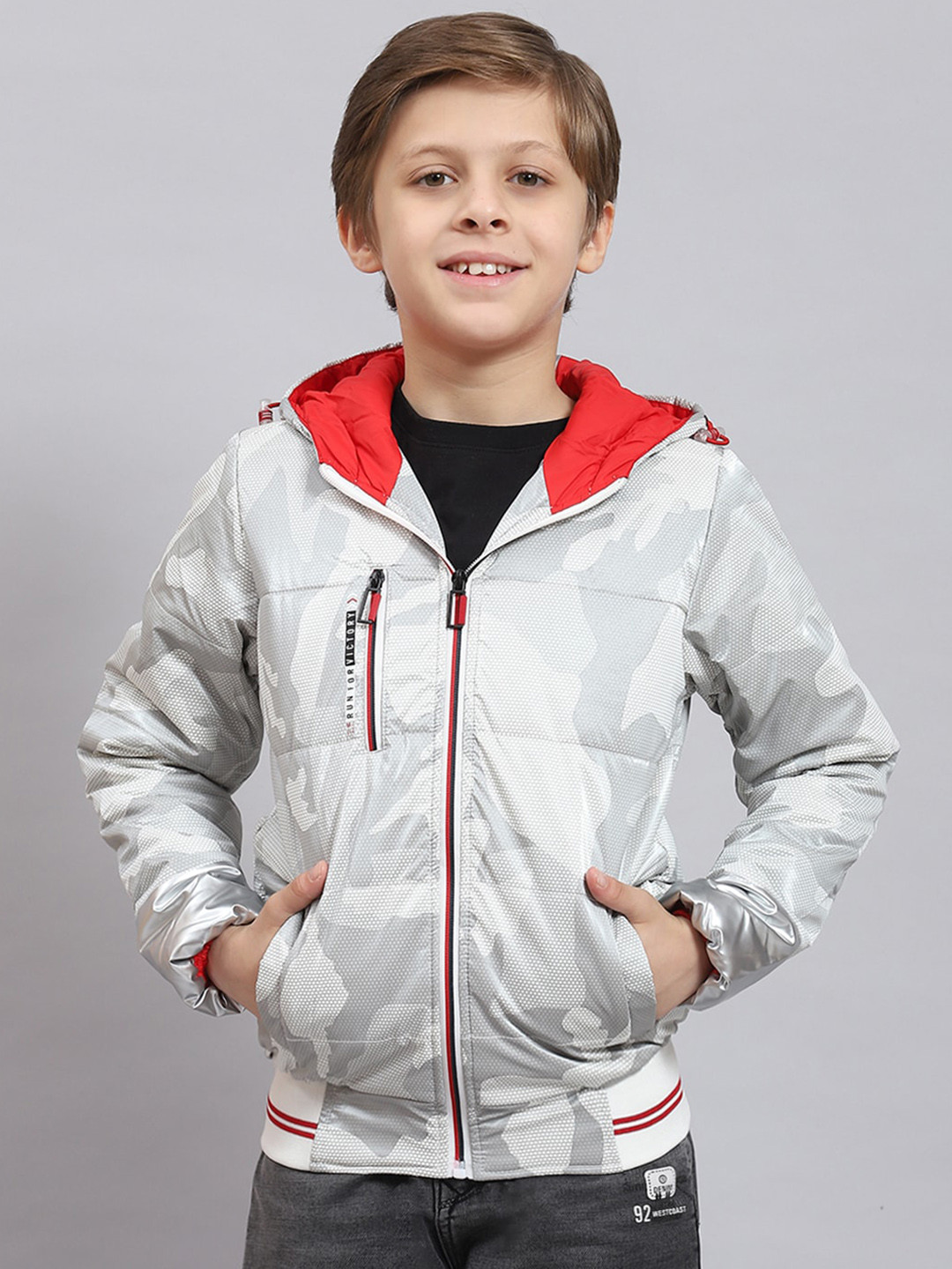 

Monte Carlo Boys Hooded Lightweight Open Front Jacket, Grey