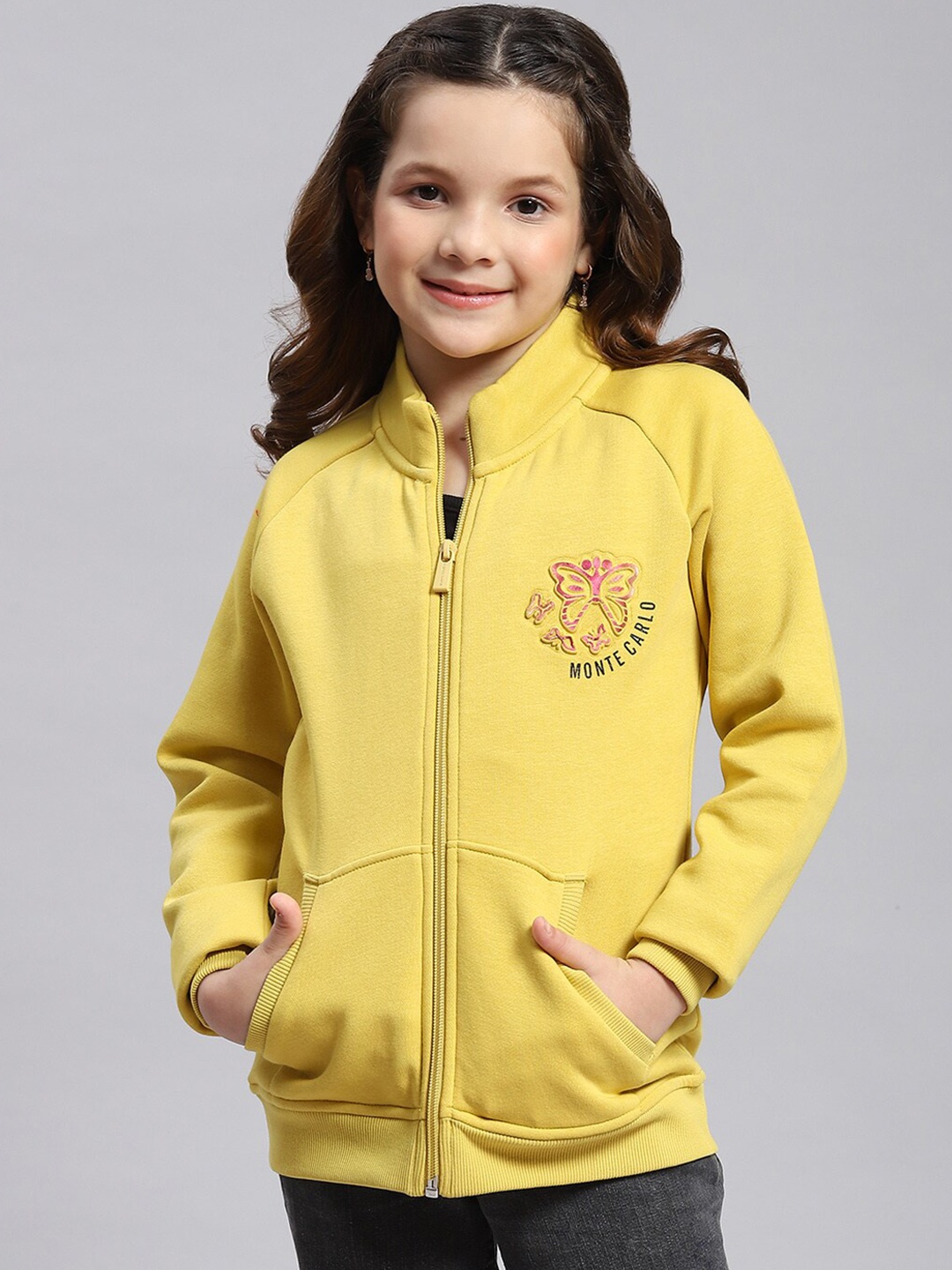 

Monte Carlo Girls Mock Collar Front-Open Sweatshirt, Yellow