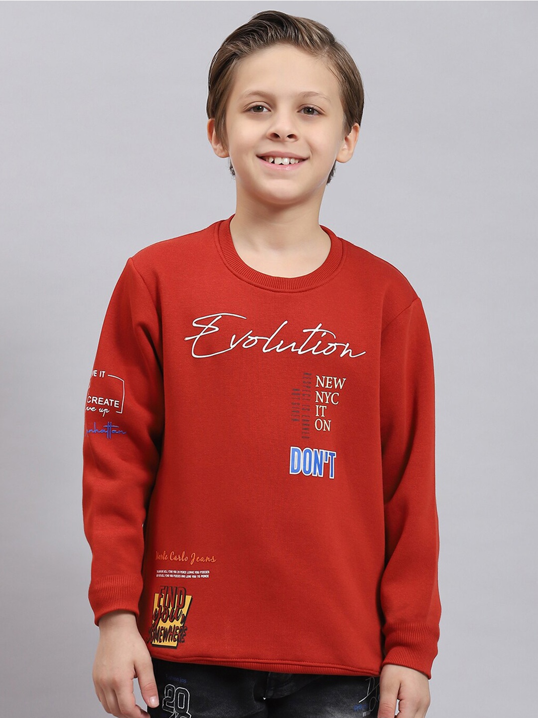 

Monte Carlo Boys Typography Printed Round Neck Sweatshirt, Rust