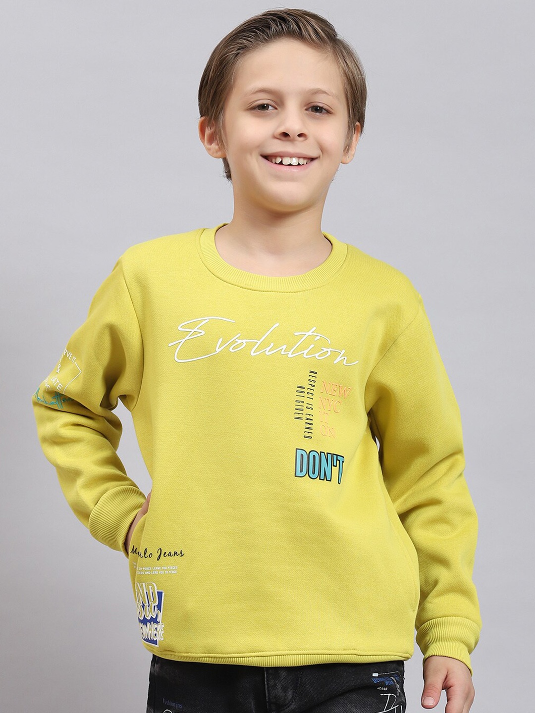 

Monte Carlo Boys Typography Printed Round Neck Sweatshirt, Yellow