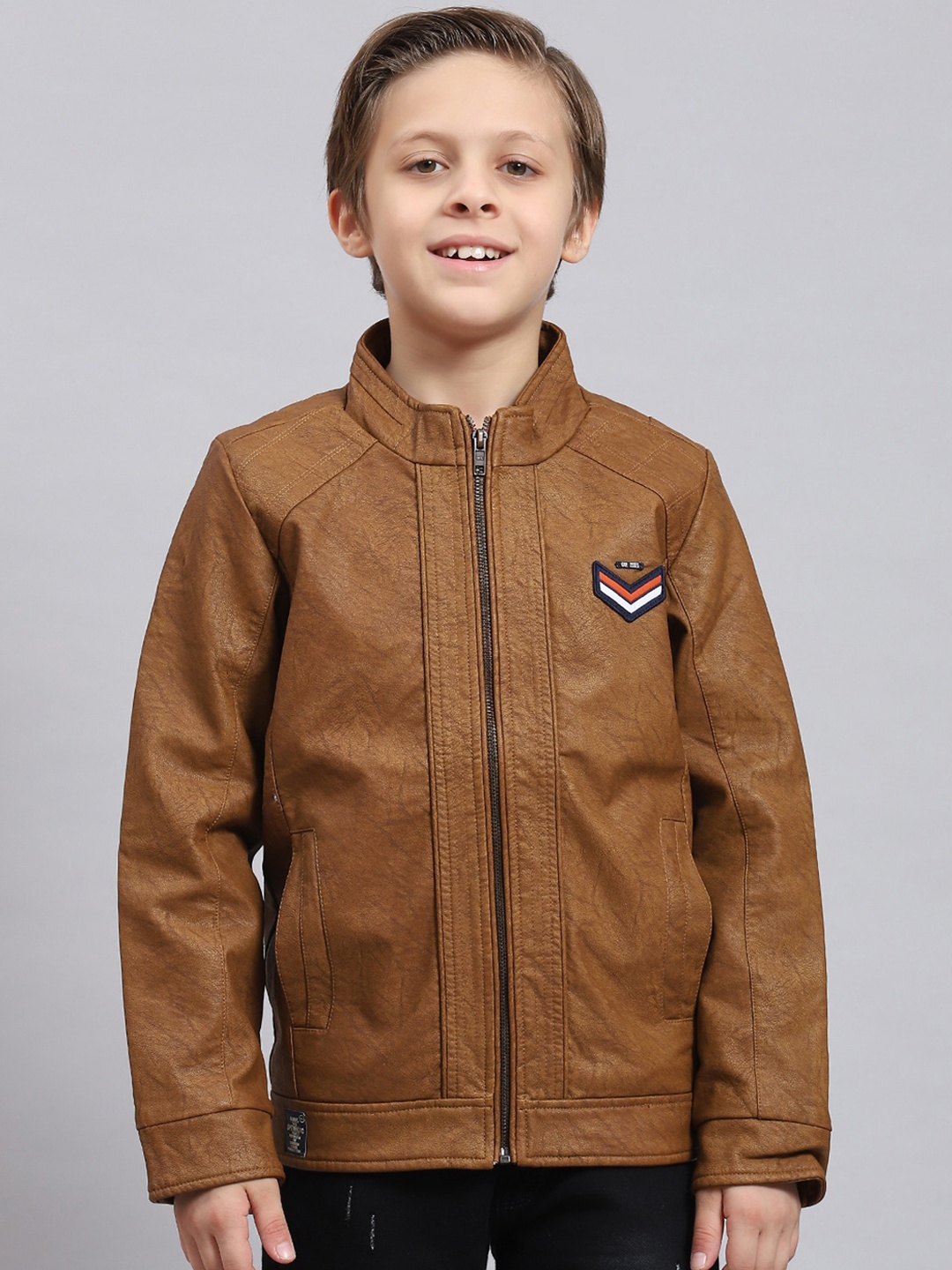 

Monte Carlo Boys Mock Collar Long Sleeves Lightweight Tailored Jacket, Brown