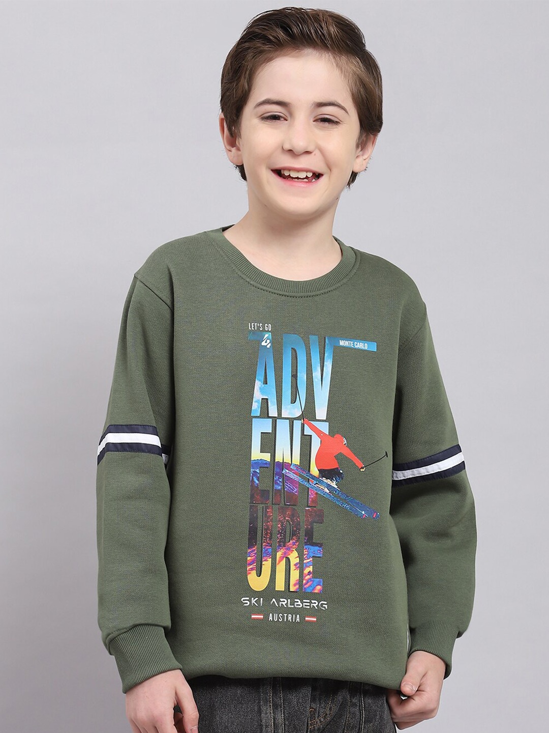 

Monte Carlo Boys Typography Printed Pullover Sweatshirt, Olive