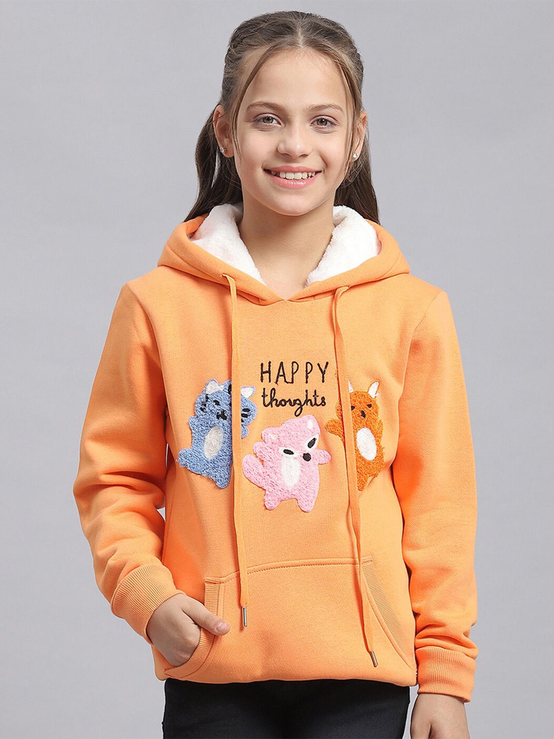 

Monte Carlo Girls Embroidered Hooded Pullover, Orange