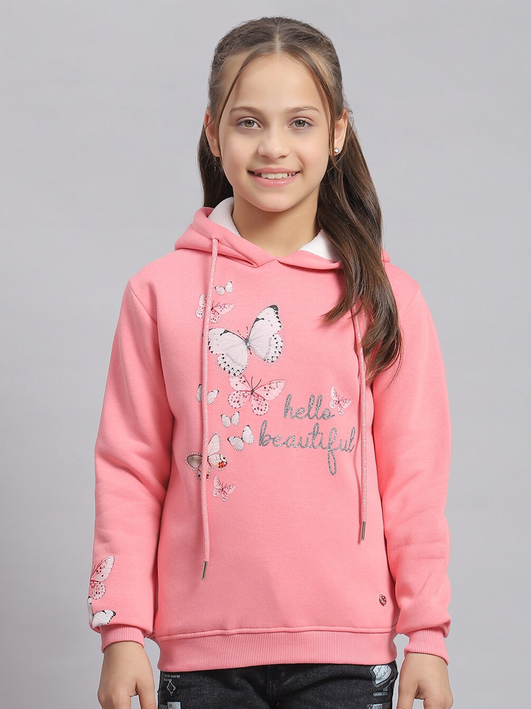 

Monte Carlo Girls Conversational Printed Hooded Cotton Pullover Sweatshirt, Pink