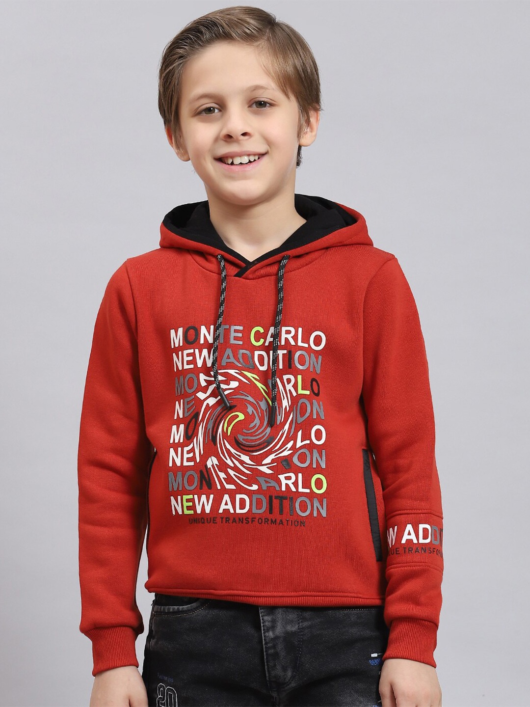 

Monte Carlo Boys Typography Printed Hooded Pullover, Rust