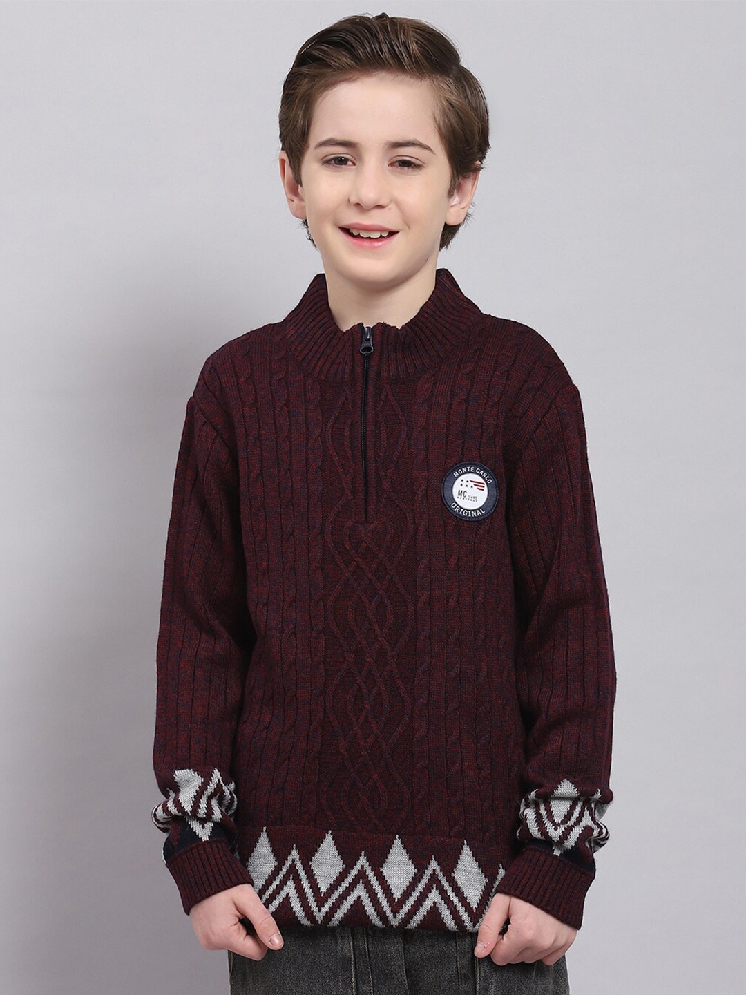 

Monte Carlo Boys Self Design Long Sleeves Acrylic Pullover, Maroon
