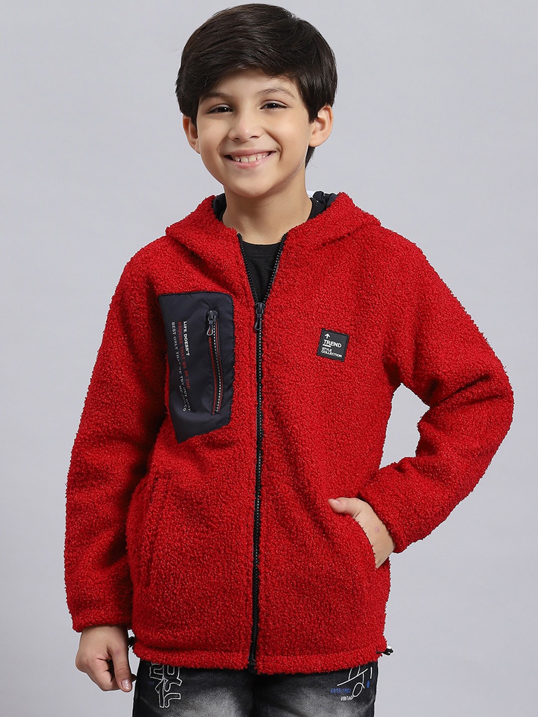 

Monte Carlo Boys Self Design Hooded Lightweight Tailored Jacket, Red