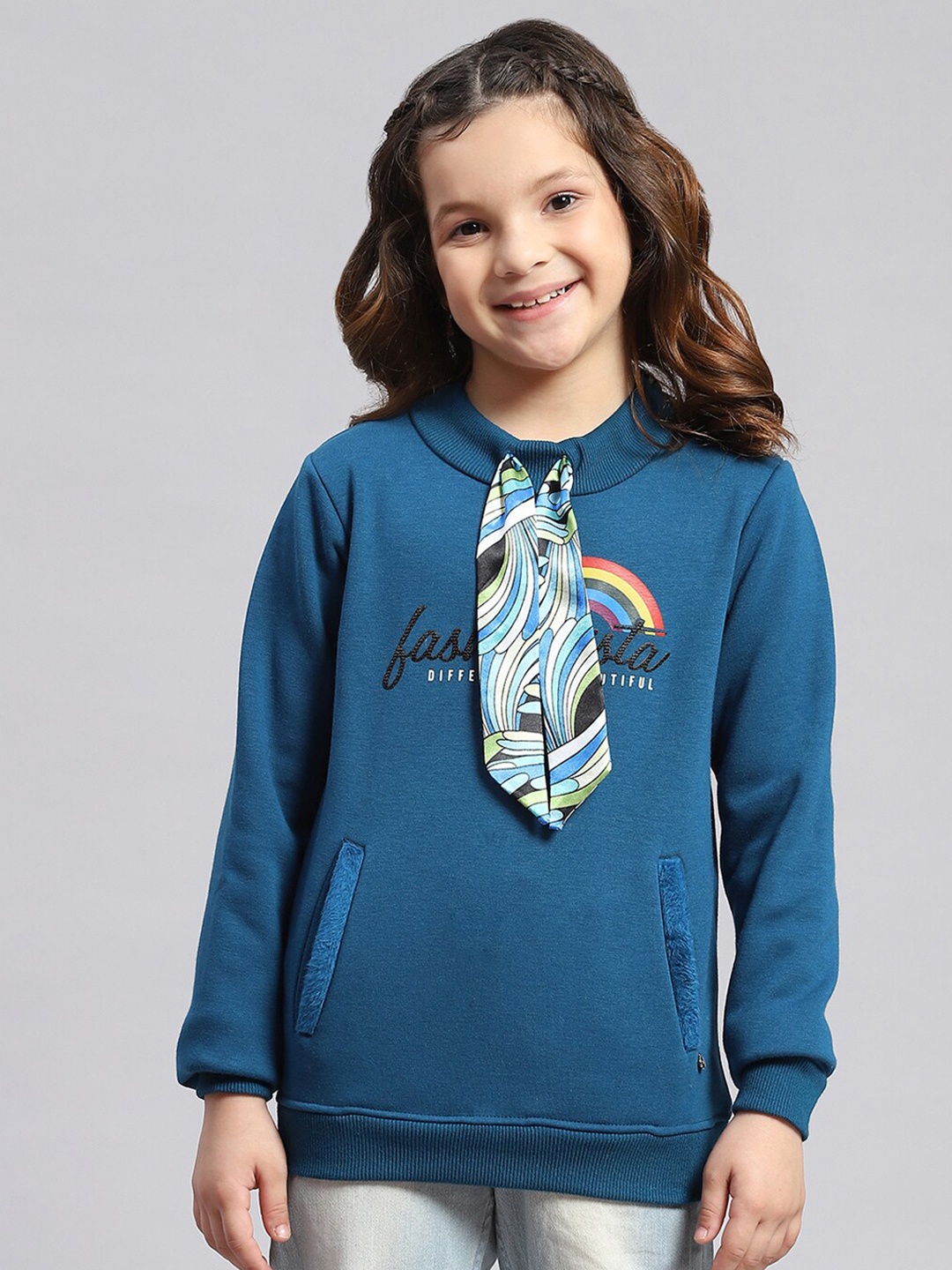 

Monte Carlo Girls Typography Printed Cotton Sweatshirt, Teal