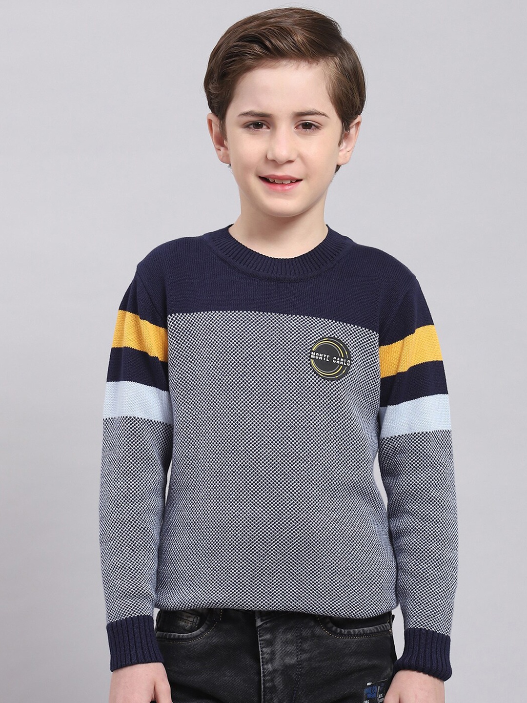 

Monte Carlo Boys Colourblocked Pure Cotton Pullover, Navy blue