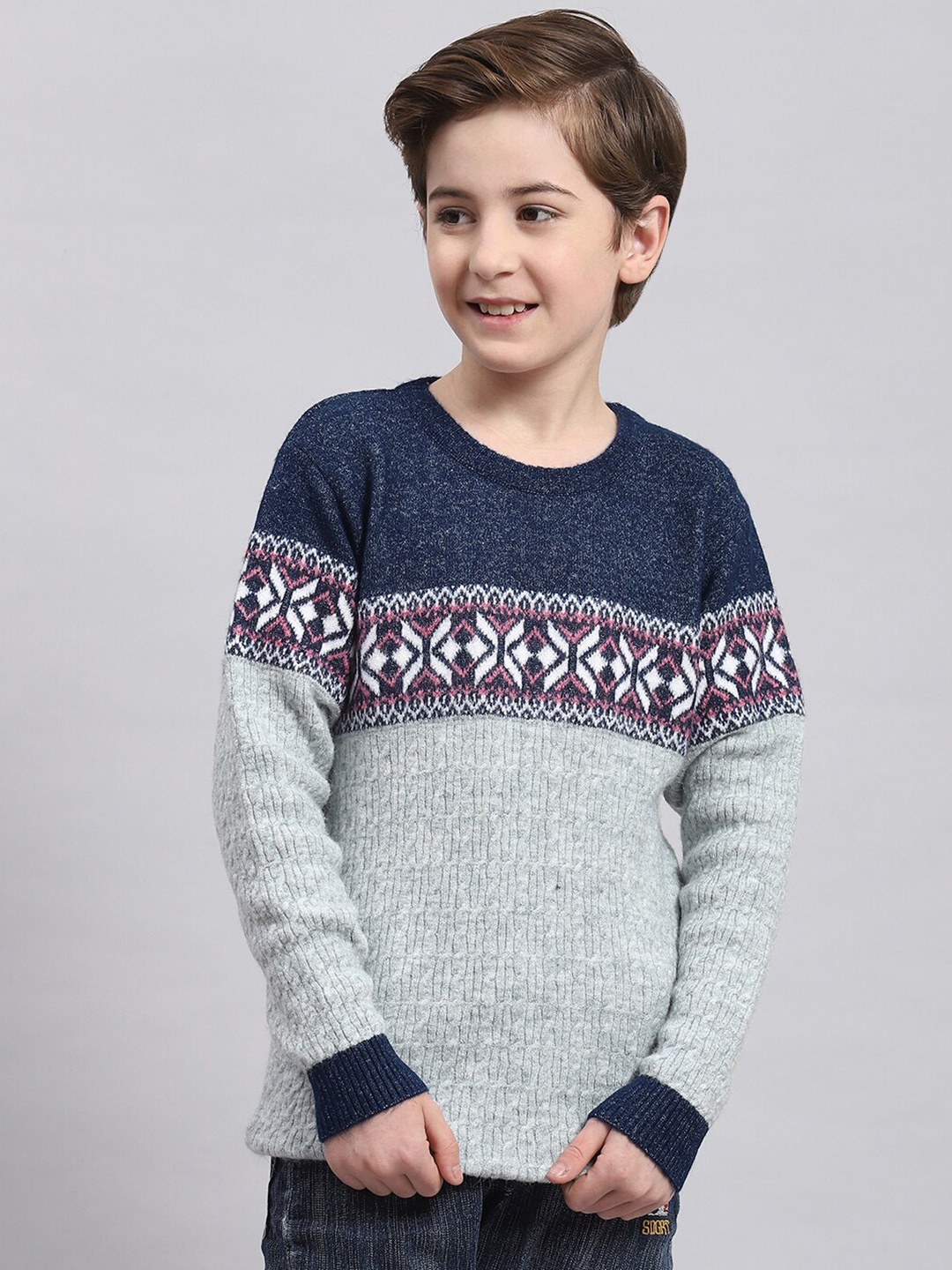 

Monte Carlo Boys Coloublocked Woollen Pullover, Grey