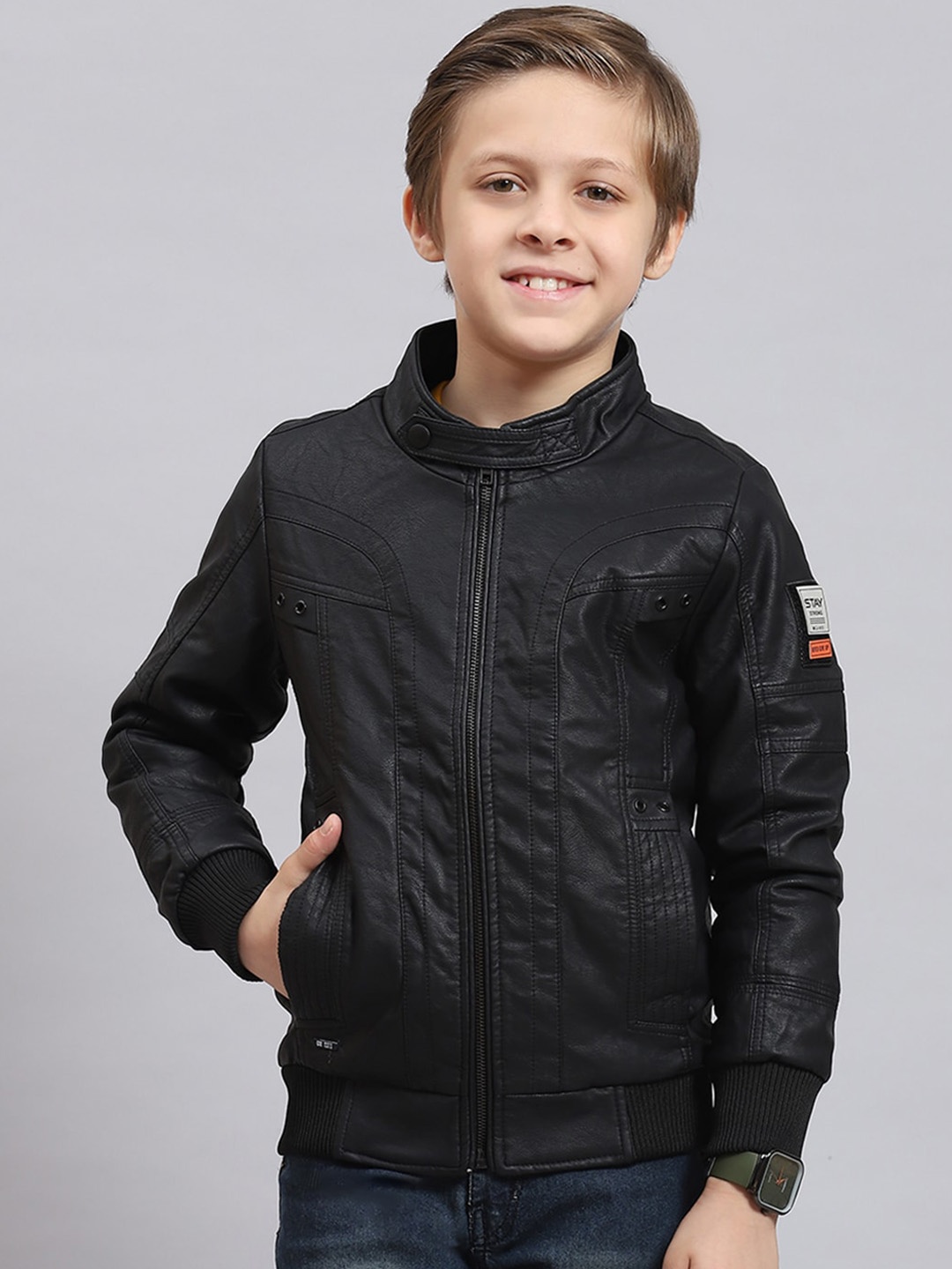 

Monte Carlo Boys Mock Collar Lightweight Bomber Jacket, Black
