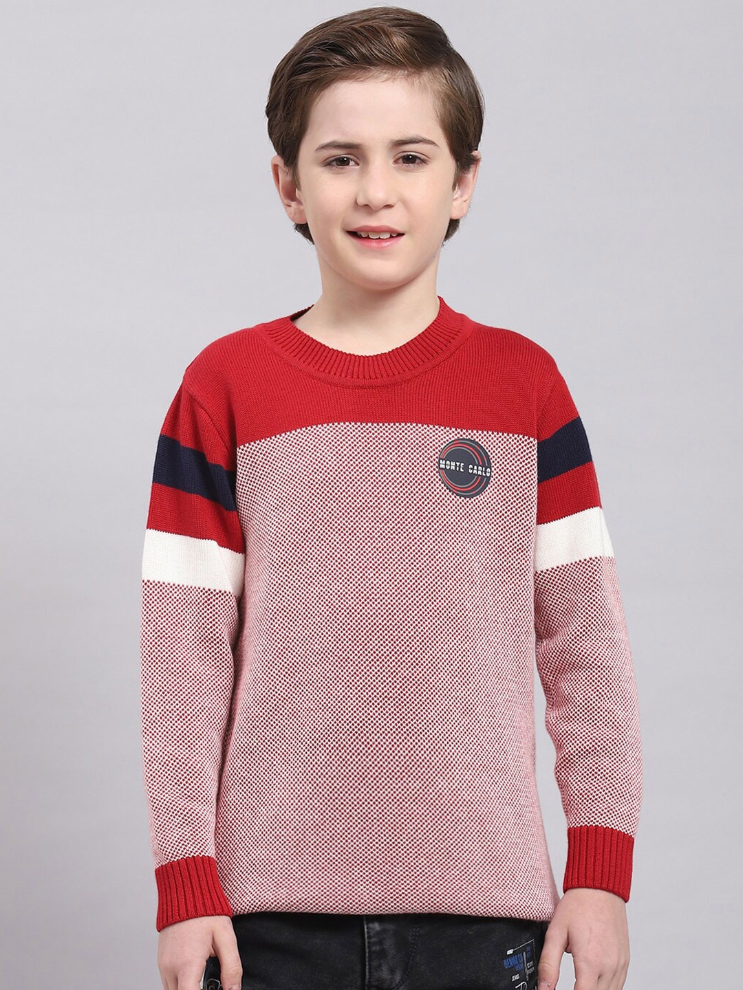 

Monte Carlo Boys Colourblocked Cotton Pullover Sweaters, Red