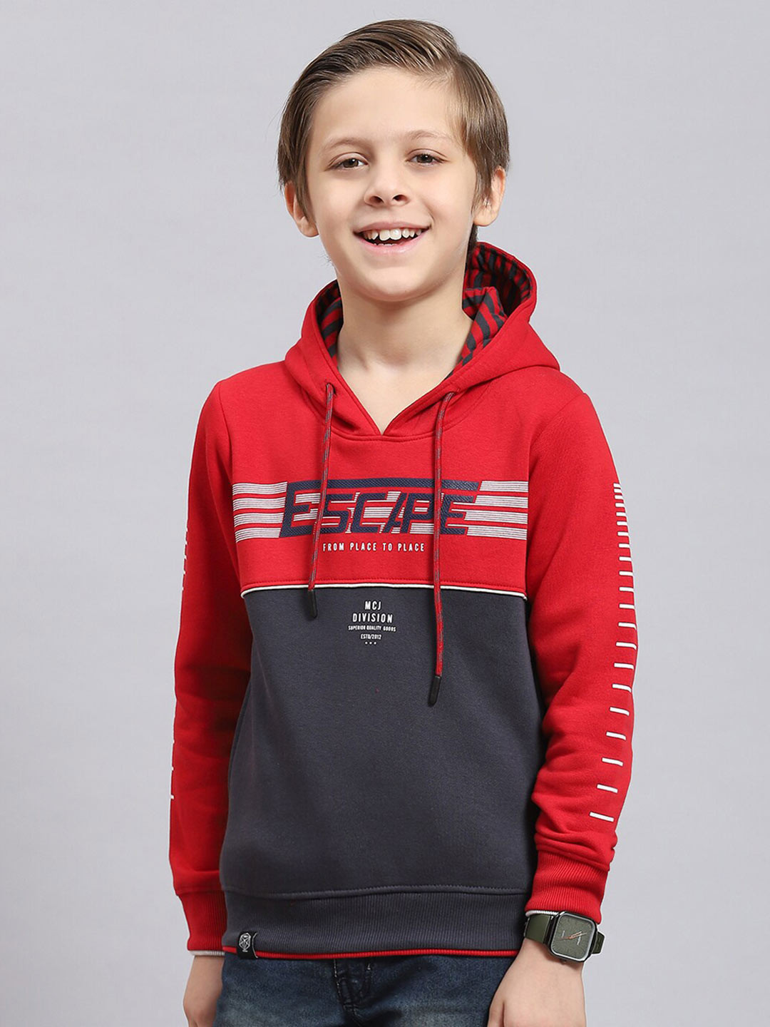 

Monte Carlo Boys Typography Printed Hooded Pullover, Red