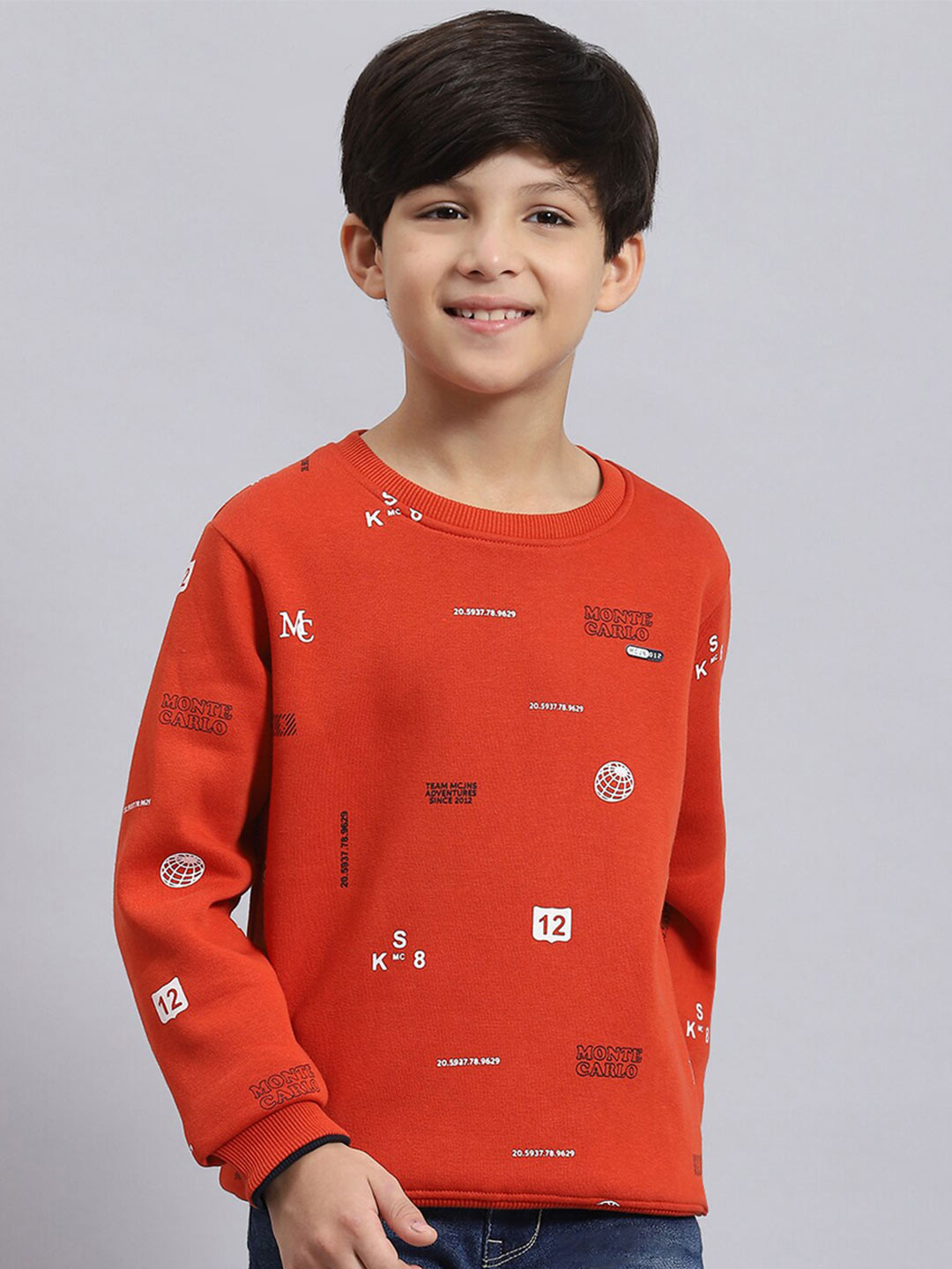 

Monte Carlo Boys Graphic Printed Round Neck Cotton Pullover Sweatshirt, Rust