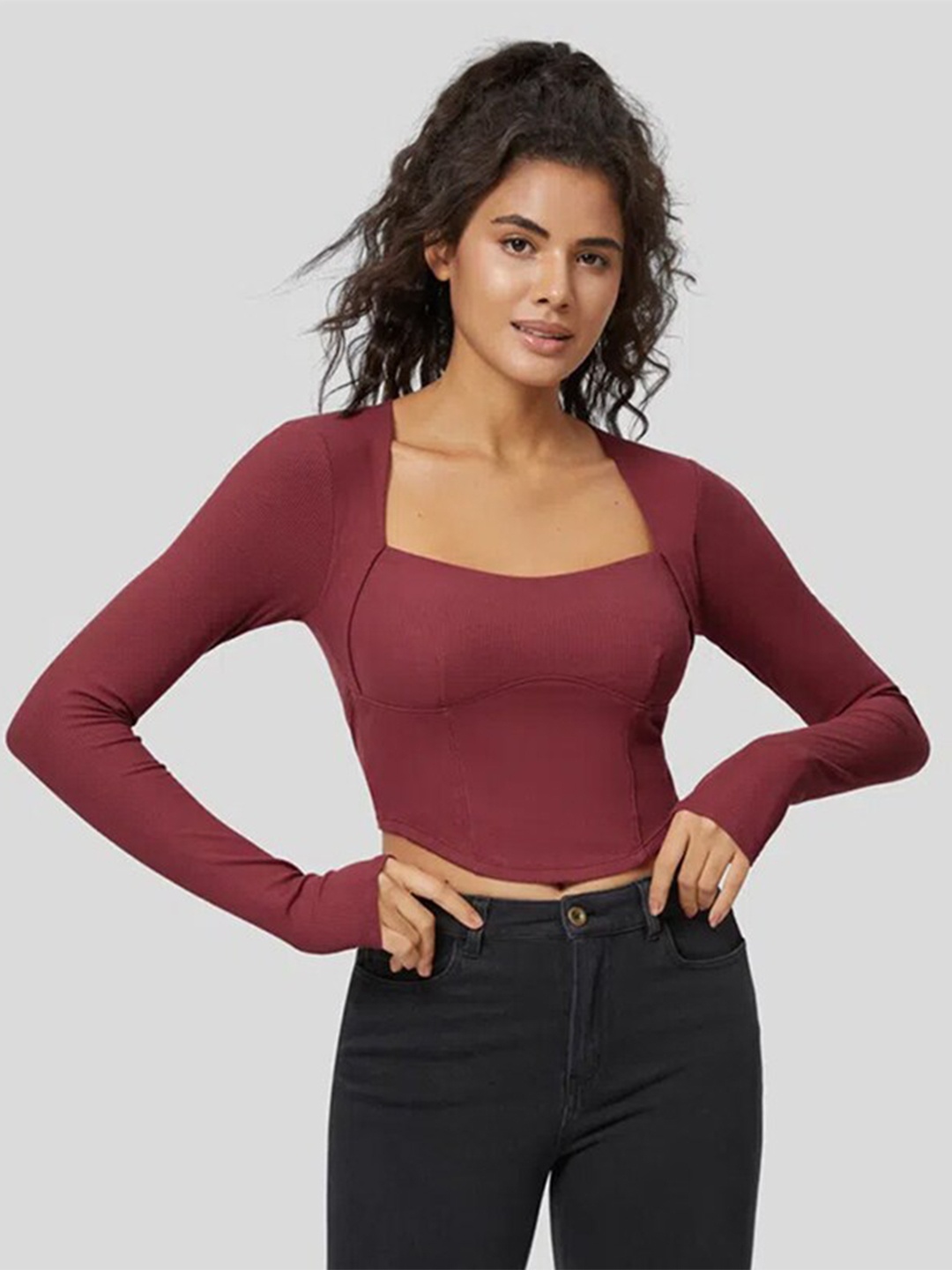 

StyleCast Square Neck Tank Crop Top, Maroon