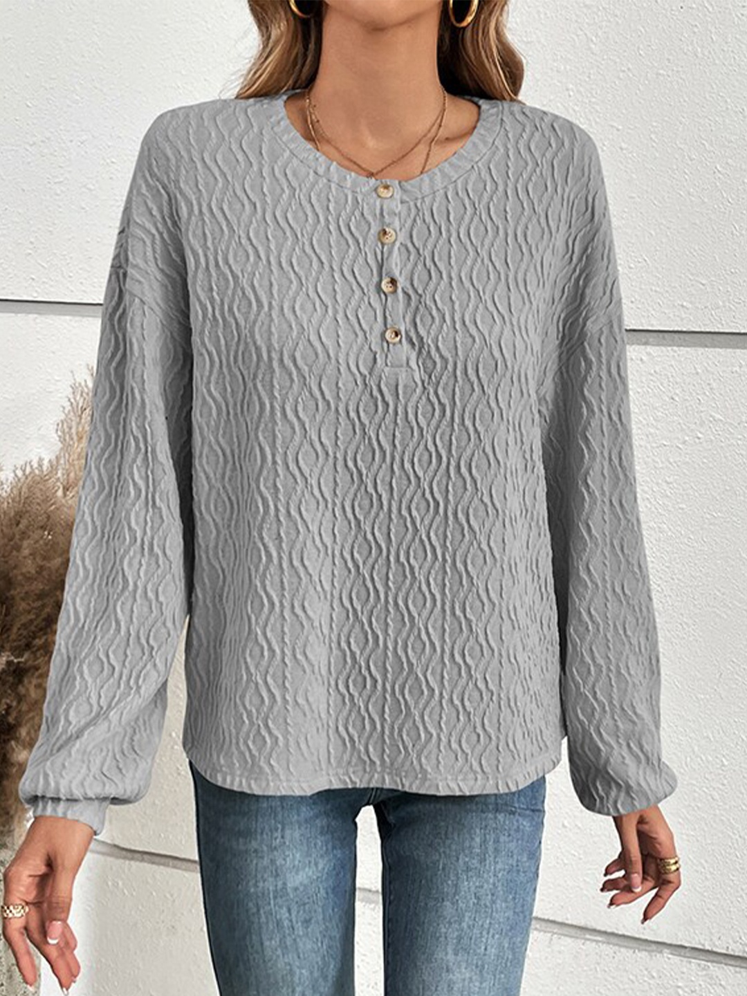 

StyleCast Embroidered Cuffed Sleeve Top, Grey