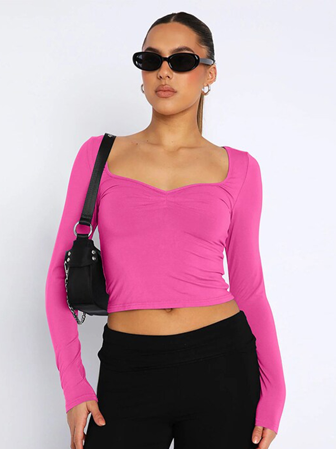 

StyleCast Fuchsia Sweetheart Neck Crop Top