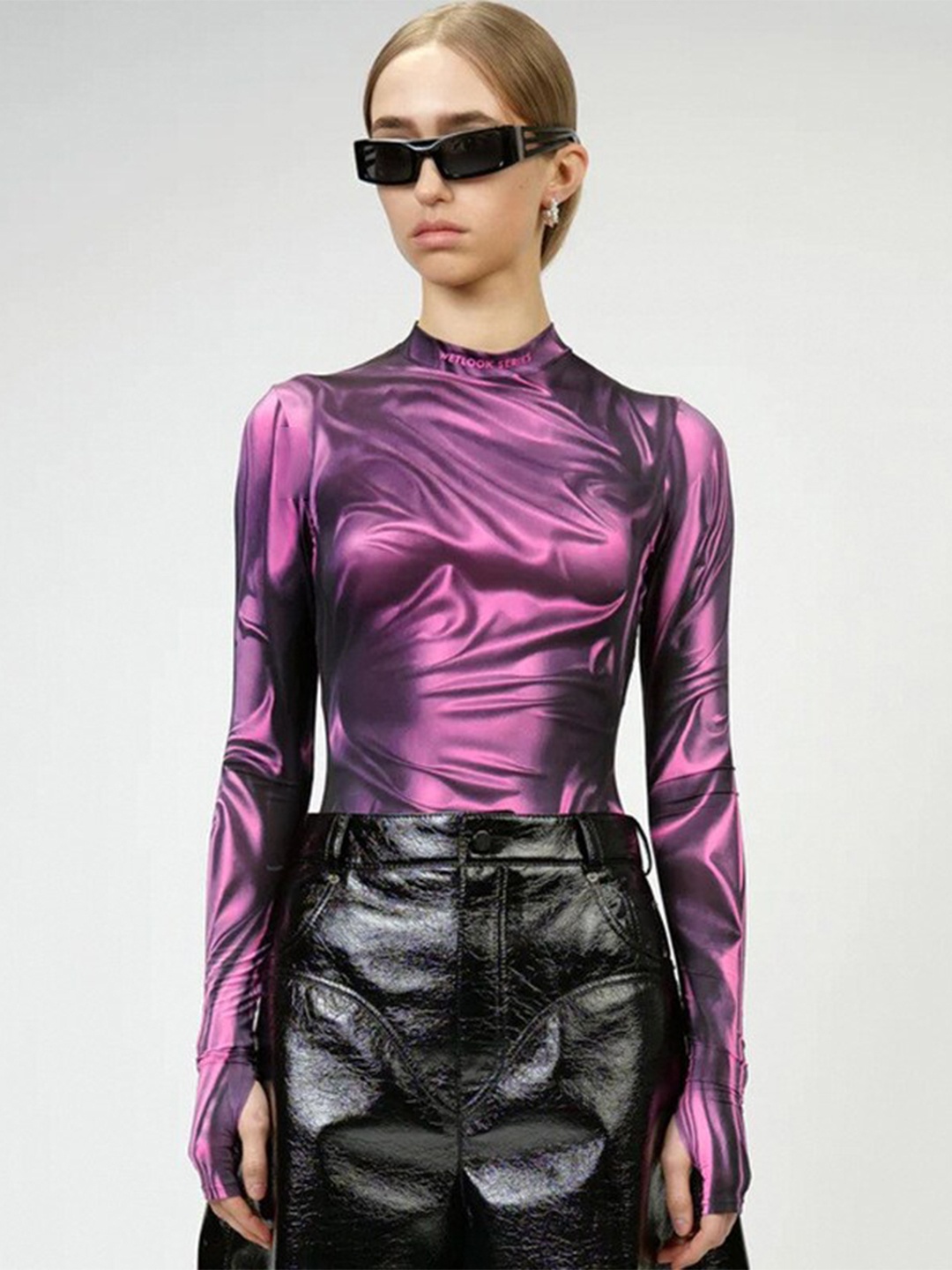 

StyleCast Purple High Neck Fitted Georgette Top