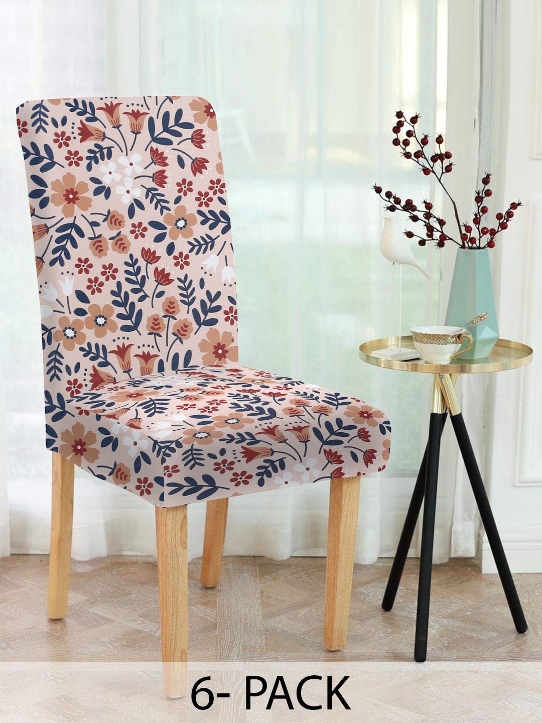 

Slushy Mushy Beige & Black 6 Pieces Floral Printed Chair Cover