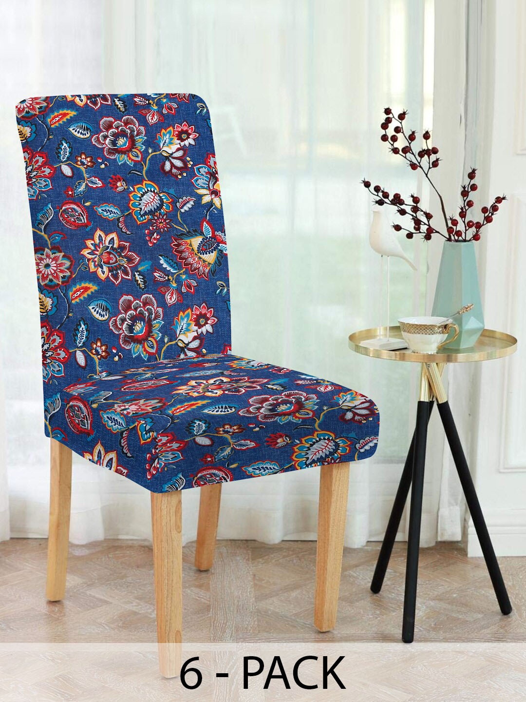 

Slushy Mushy Pack of 6 Blue Floral Printed Chair Cover