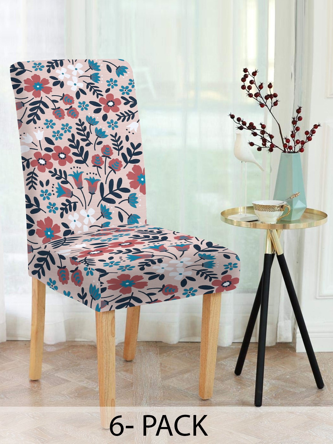 

Slushy Mushy Beige and Blue 6 Pieces Floral Printed Chair Covers
