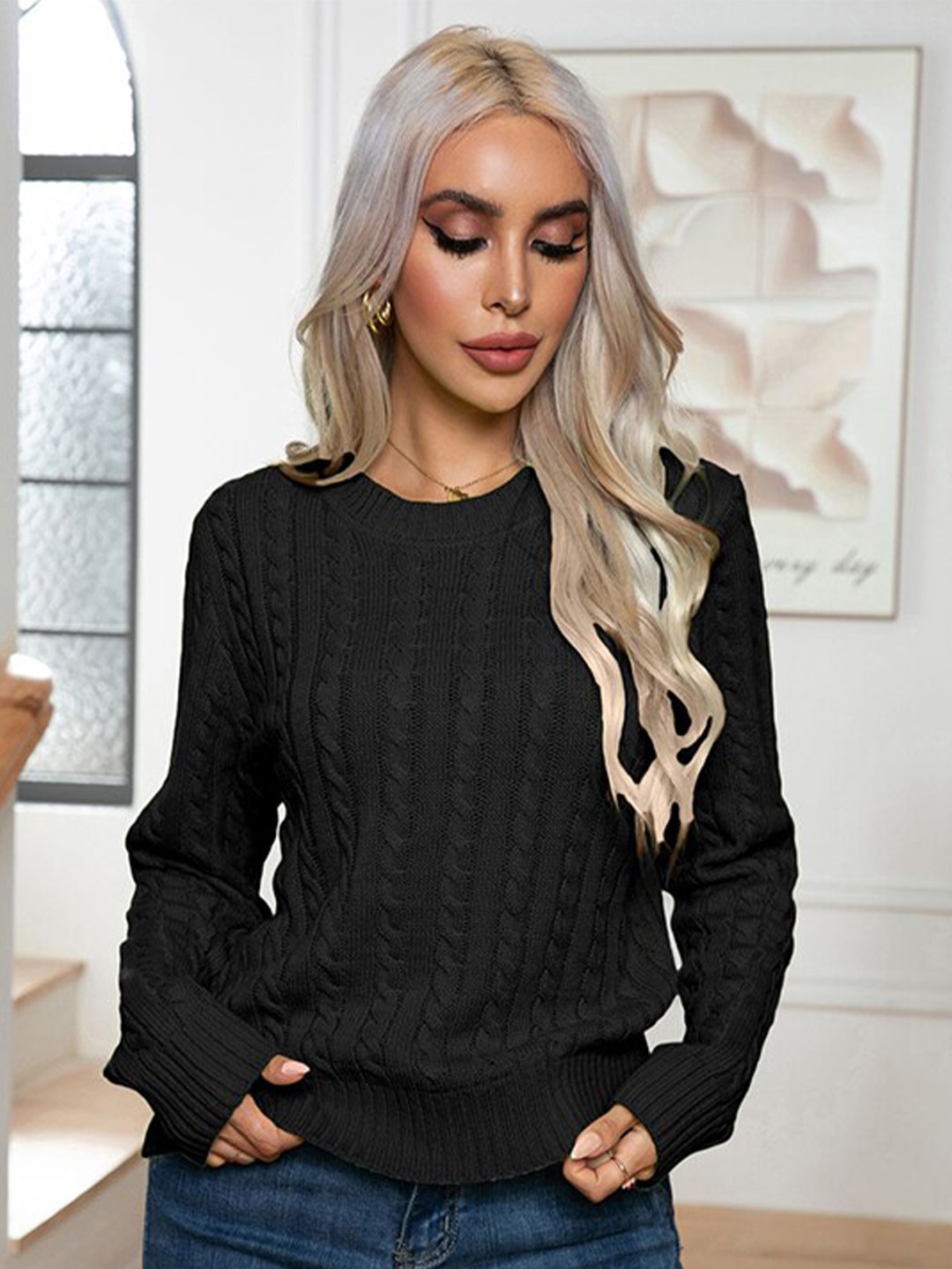 

StyleCast Black Cable Knit Acrylic Pullover