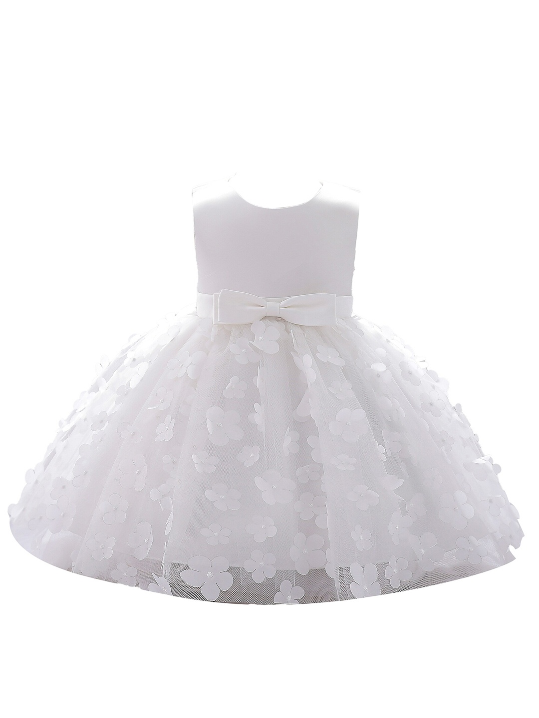 

StyleCast Girls White Floral Self Design Bow Gathered Applique Balloon Dress