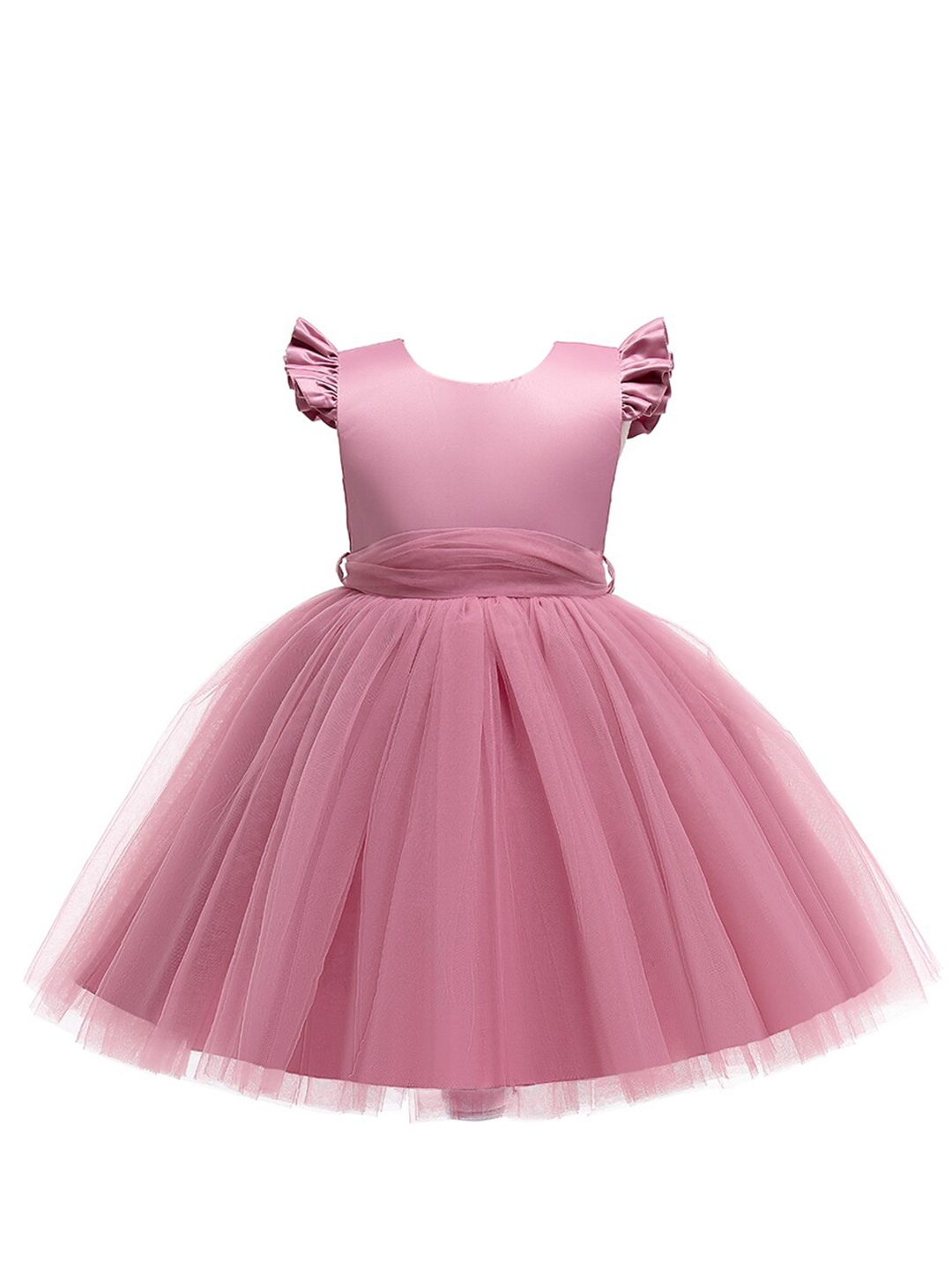 

StyleCast Girls Pink Flutter Sleeve Bow Gathered Net Balloon Dress