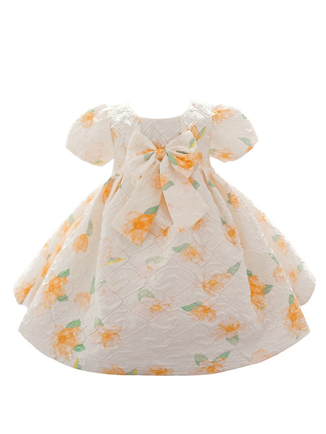 

StyleCast Beige Girls Floral Printed Bow Fit & Flare Maxi Dress