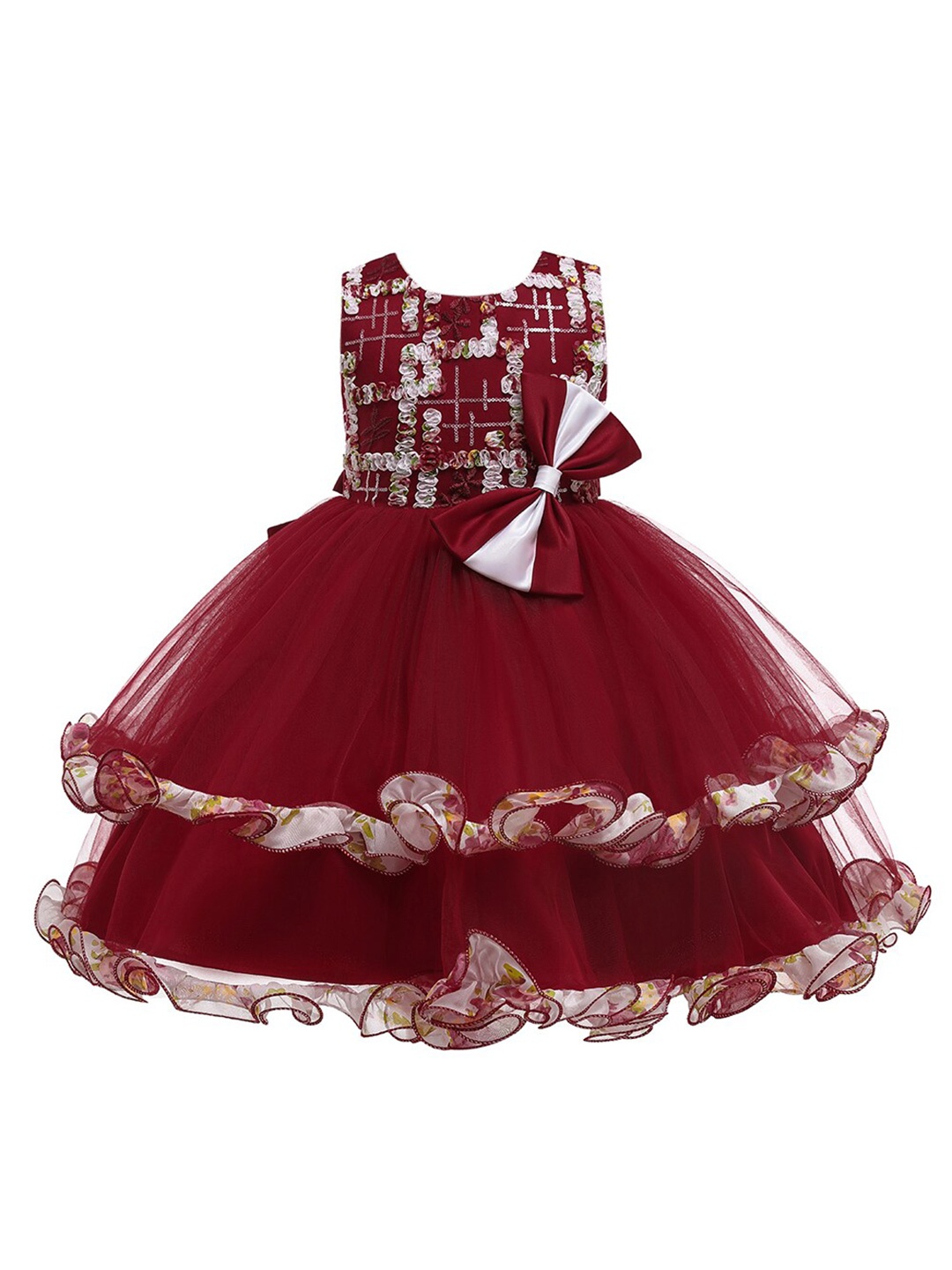 

StyleCast Maroon & White Floral Fit & Flare Maxi Dress