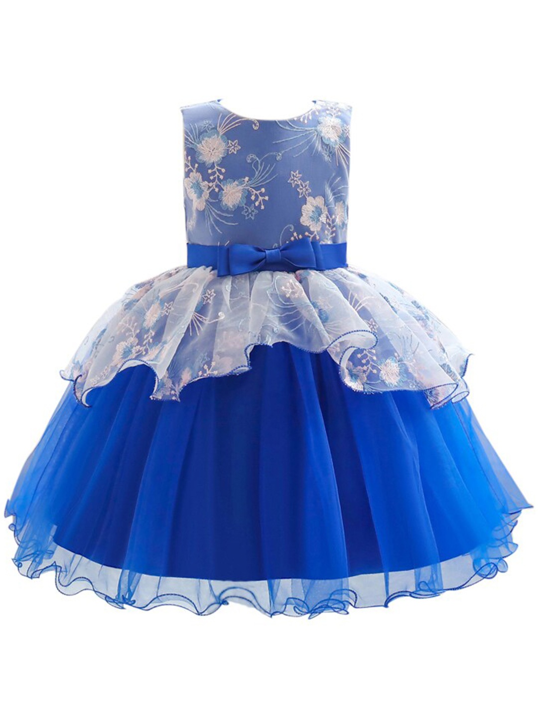 

StyleCast Girls Blue Floral Self Design Layered Fit & Flare Dress