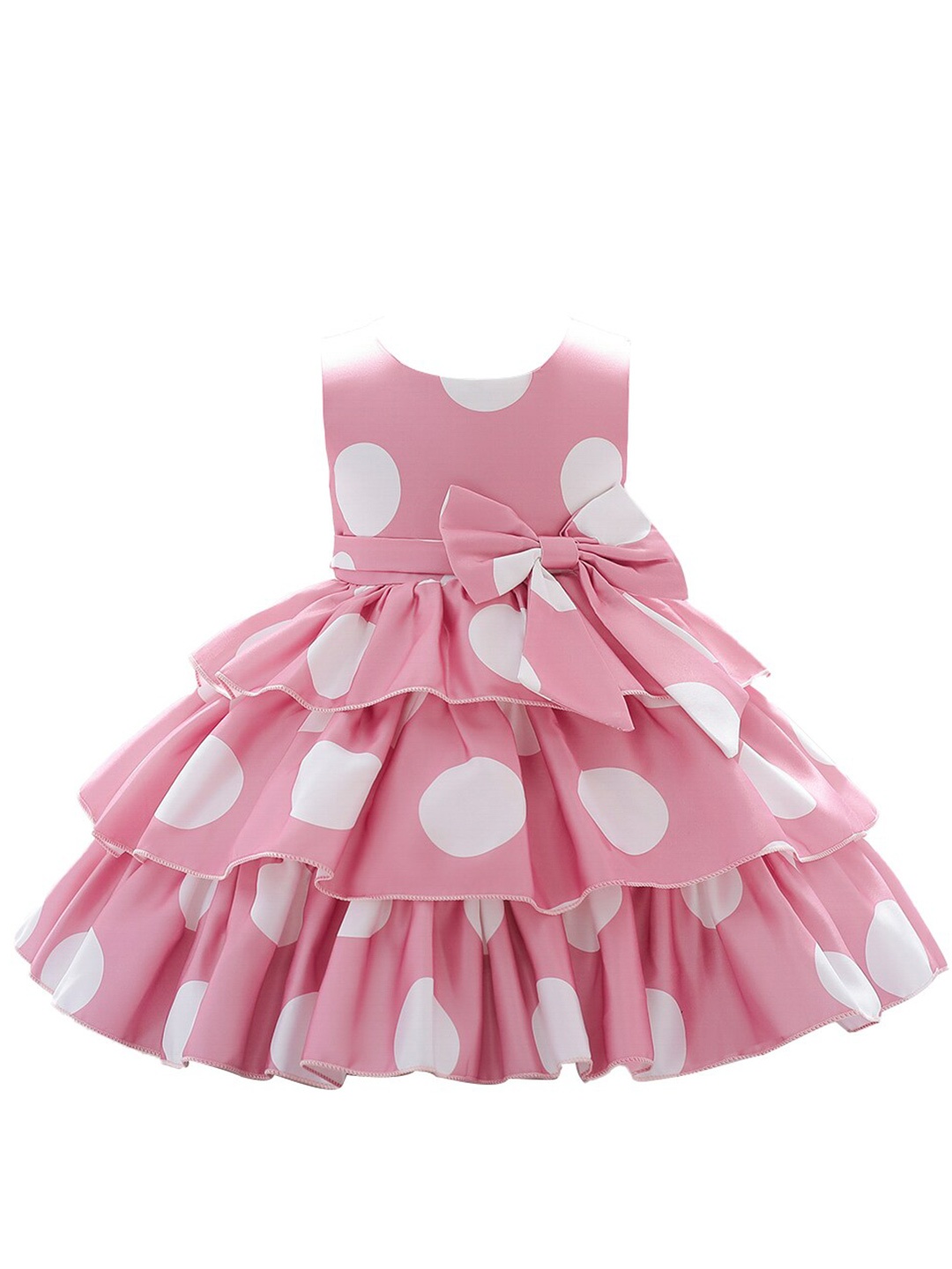 

StyleCast Girls Pink & White Polka Dot Printed Layered & Bow detail Fit & Flare Dress