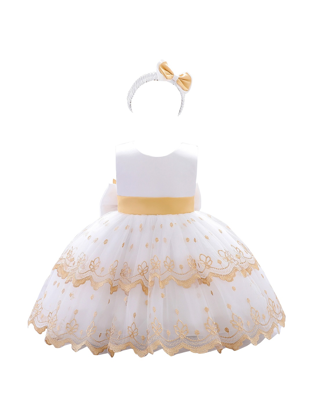 

StyleCast Girls White & Brown Floral Embroidered Balloon Mini Dress With Hairband