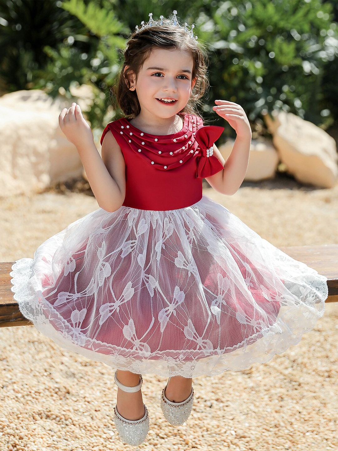 

StyleCast Girls Red Self Design Fit & Flare Midi Dress